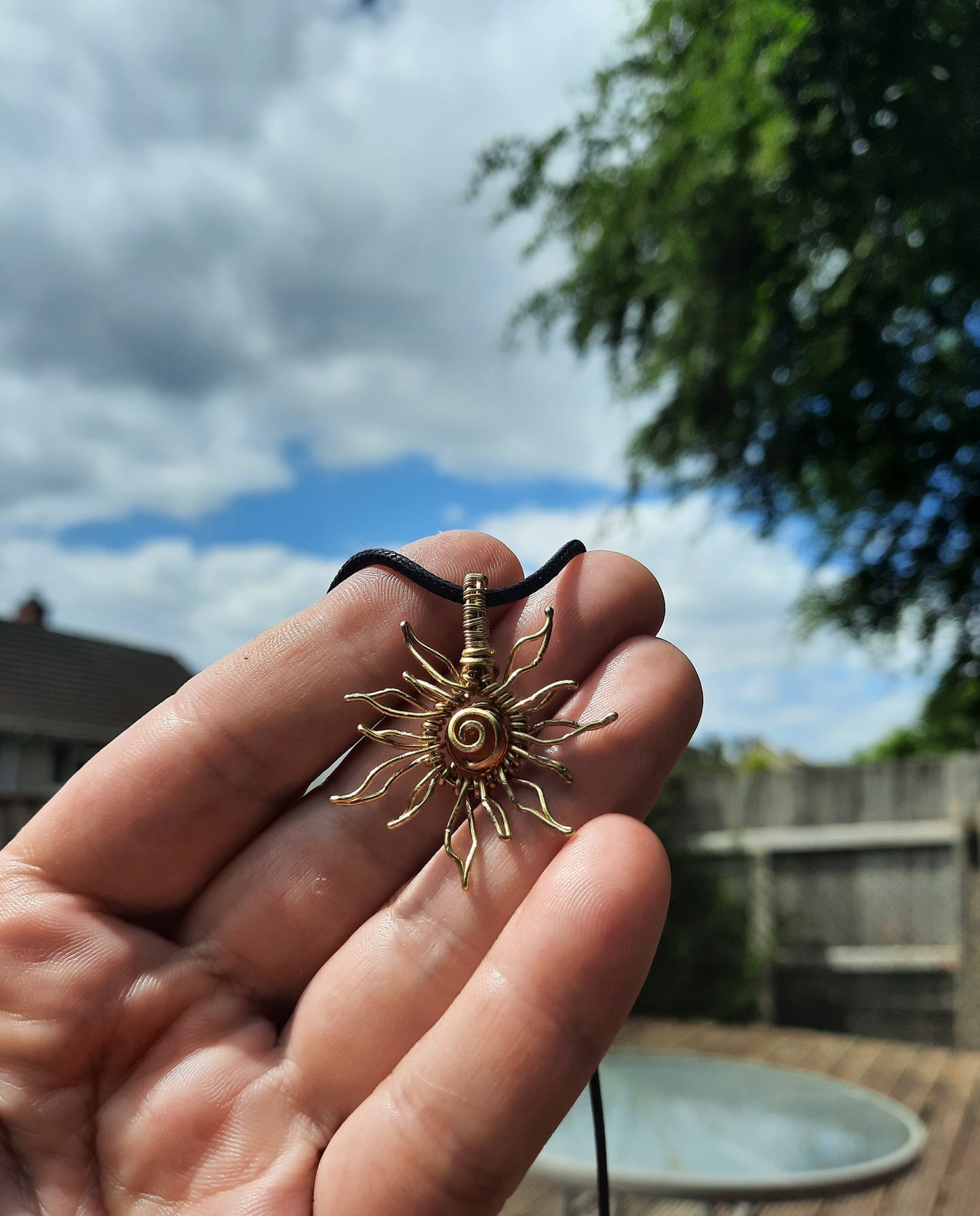 Carnelian Sun Pendant – Whimsical Wire Wrapped Necklace – Handmade Solar Jewelry