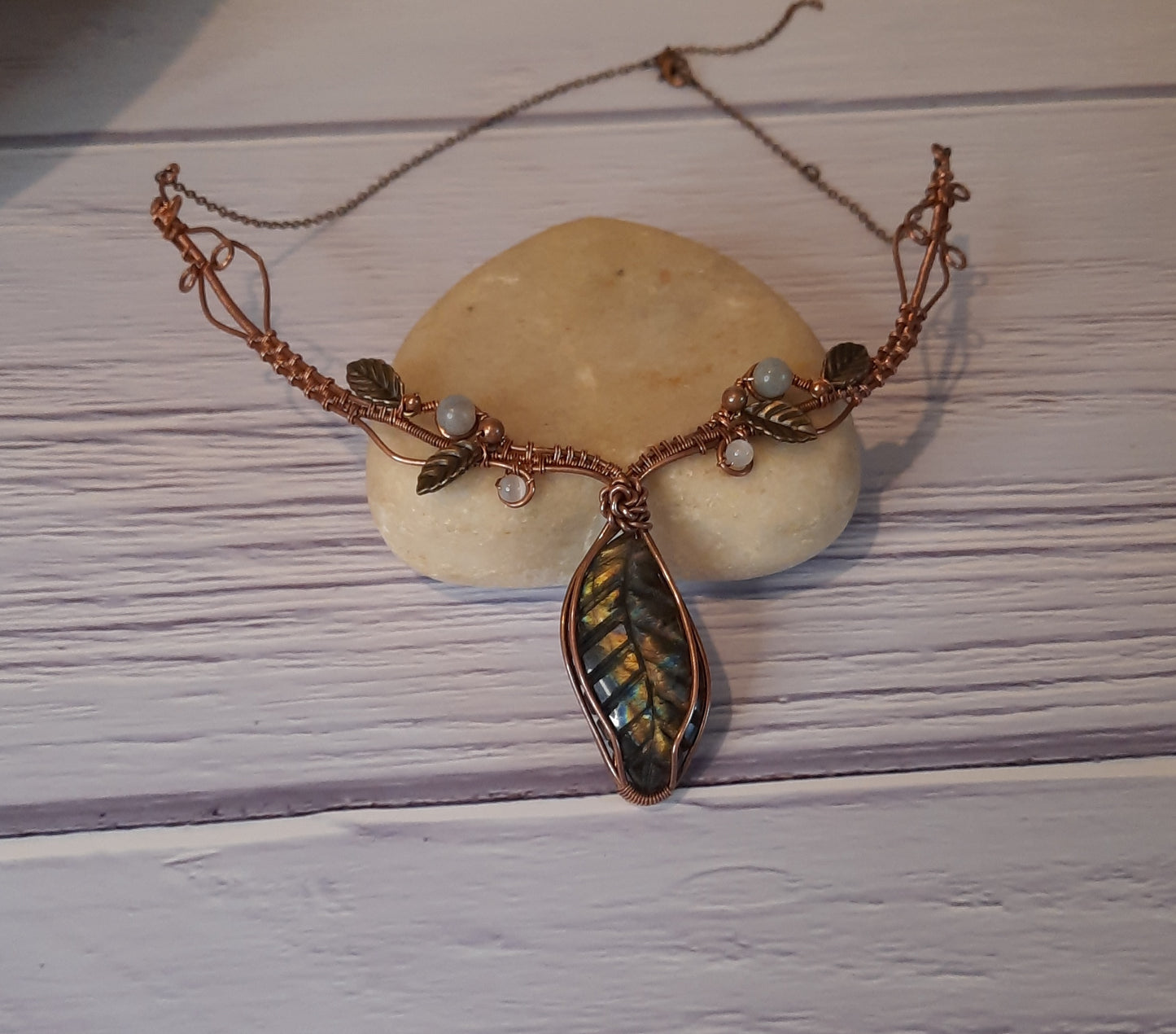 Carved Labradorite Leaf Necklace