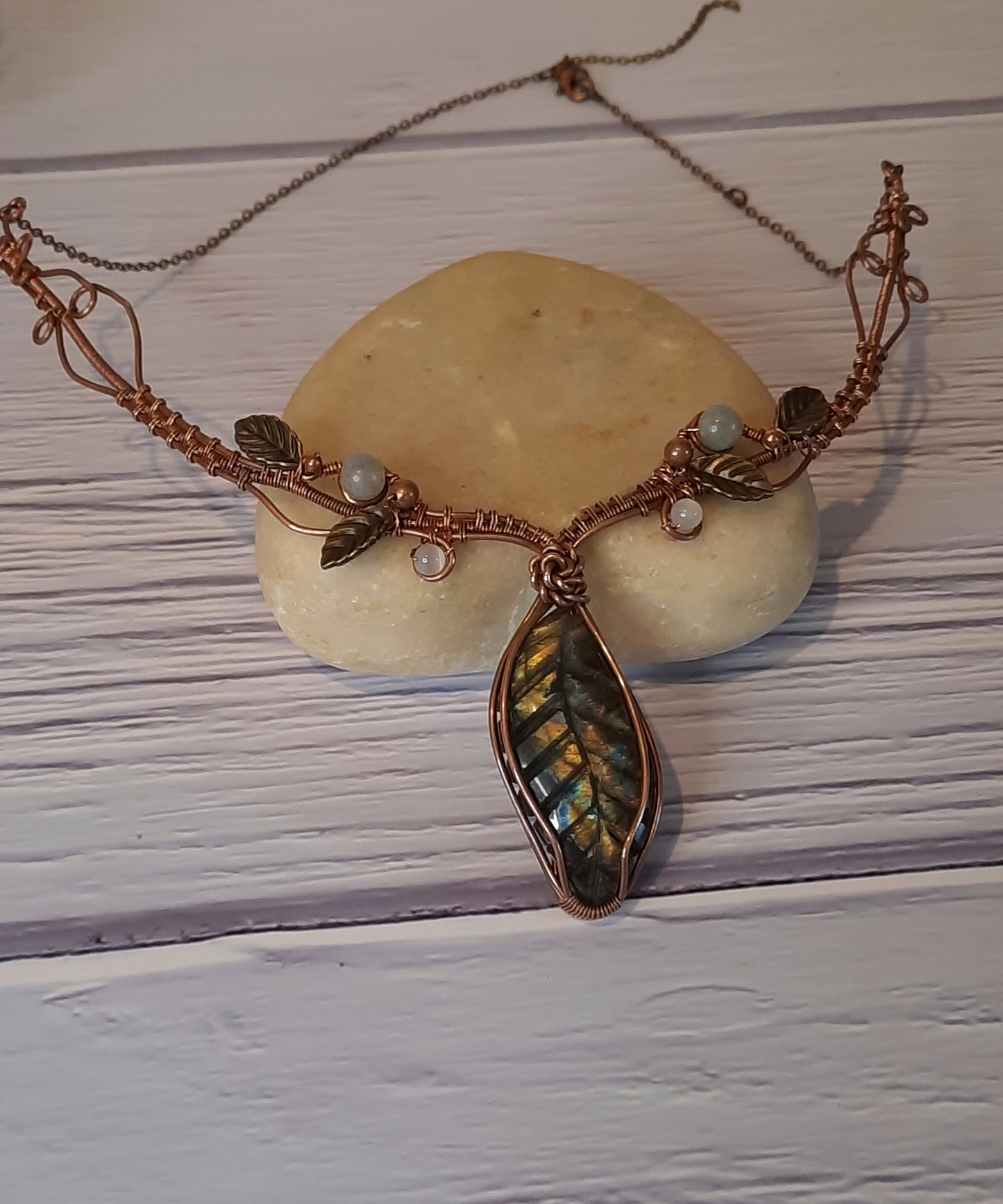 Carved Labradorite Leaf Necklace