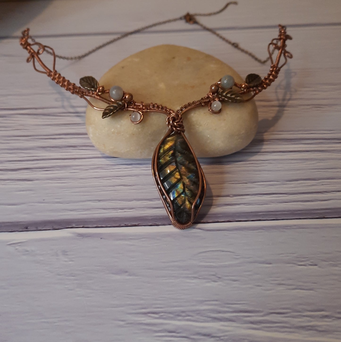 Carved Labradorite Leaf Necklace