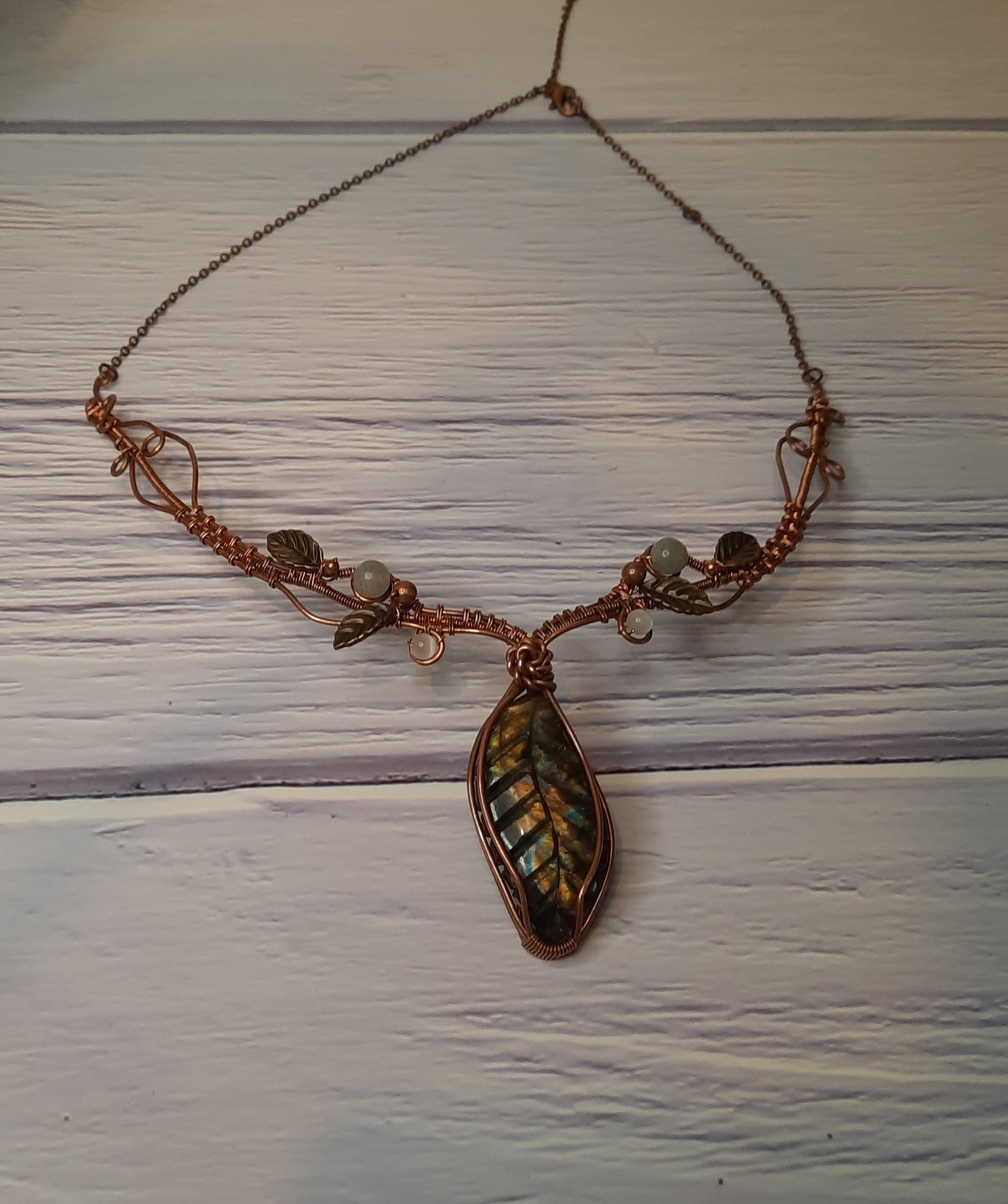 Carved Labradorite Leaf Necklace