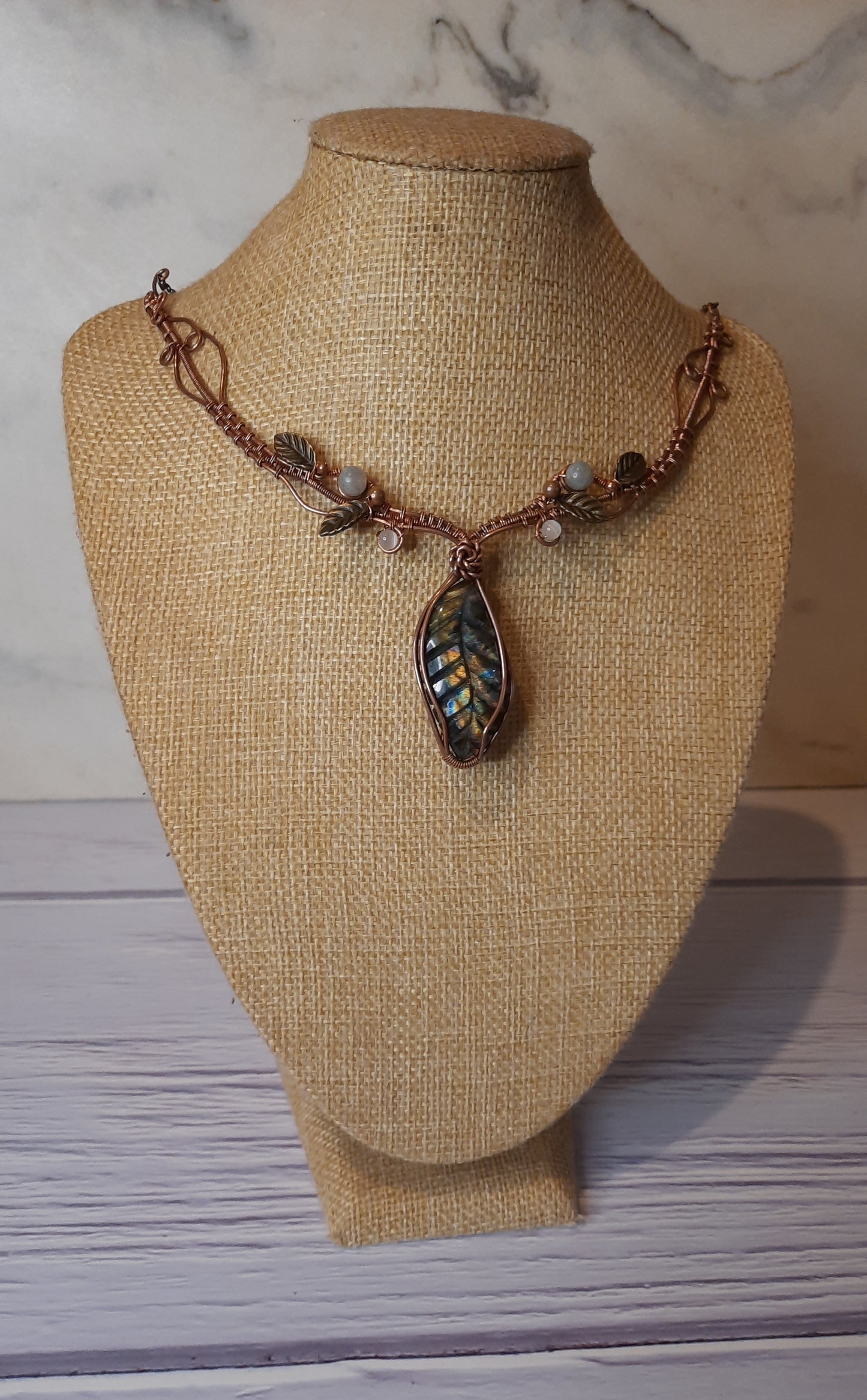 Carved Labradorite Leaf Necklace