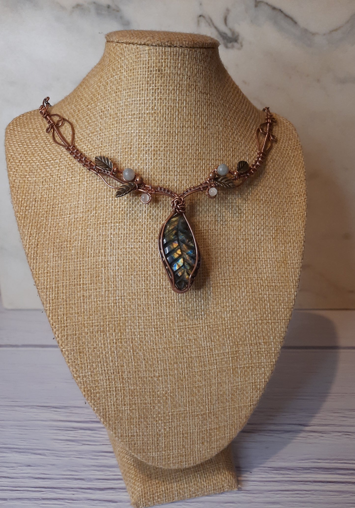 Carved Labradorite Leaf Necklace