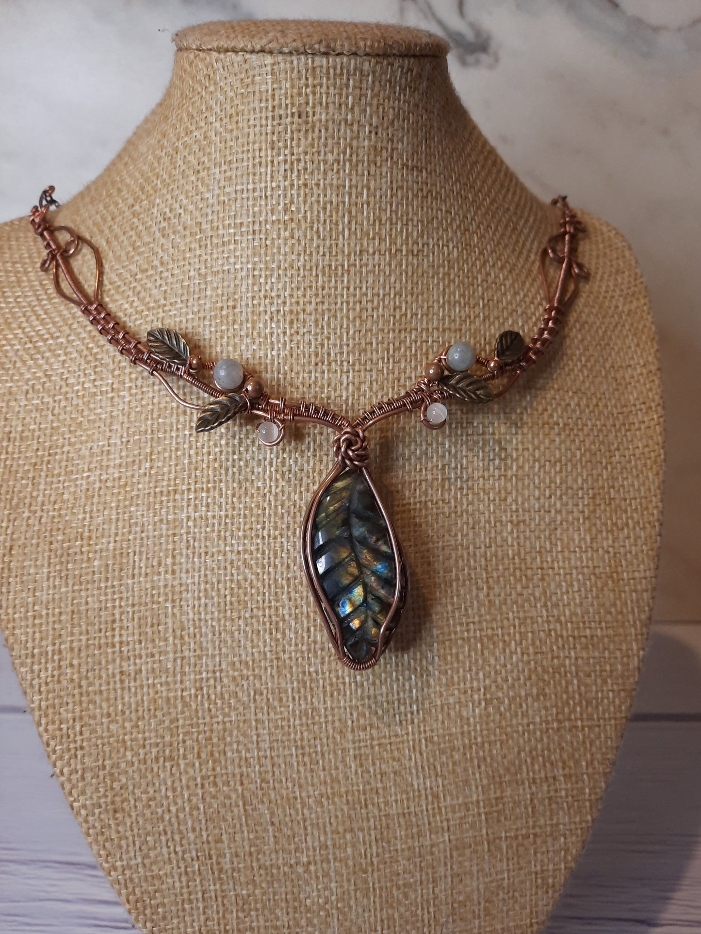 Carved Labradorite Leaf Necklace