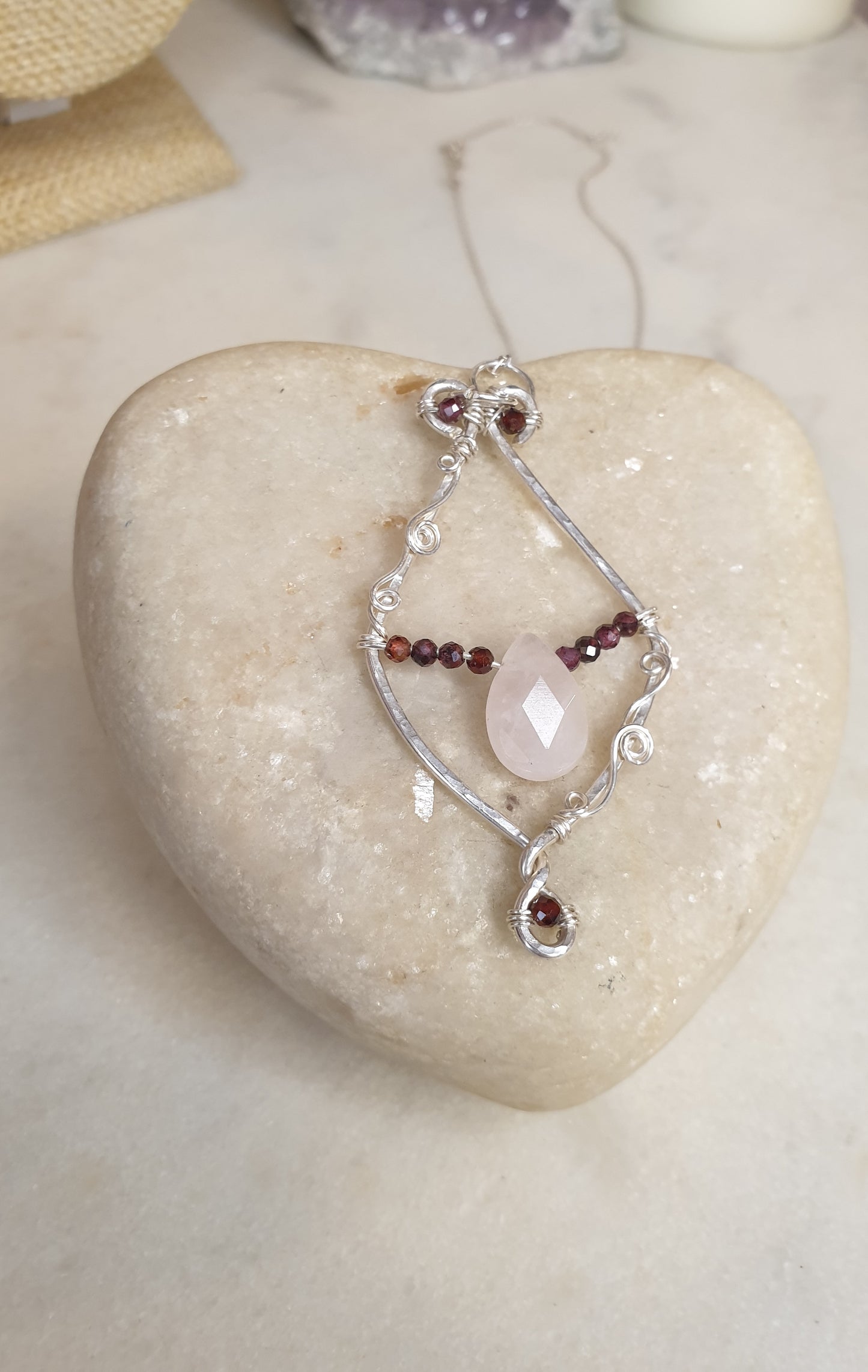 Faceted Rose Quartz and Garnet Pendant