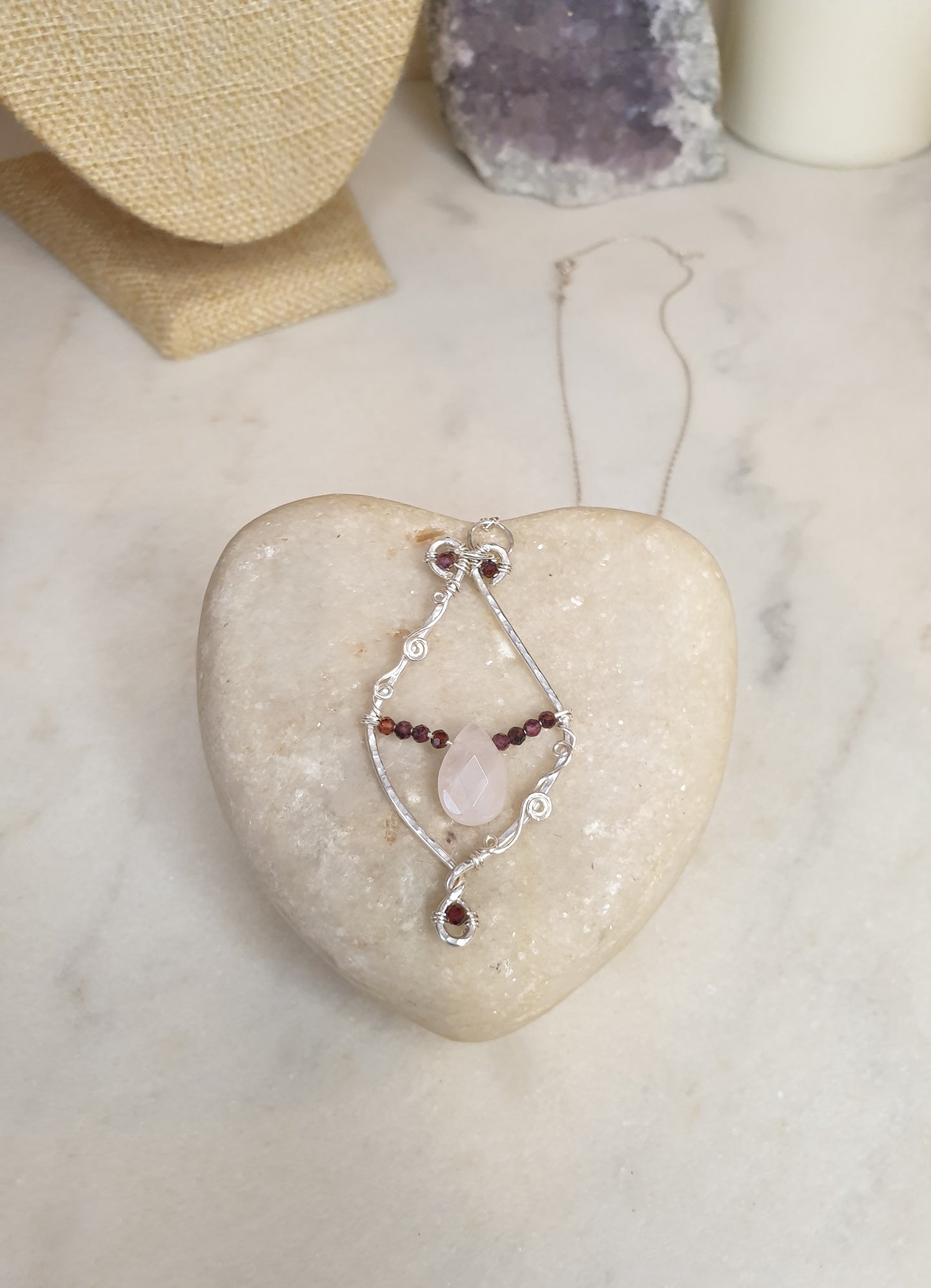 Faceted Rose Quartz and Garnet Pendant