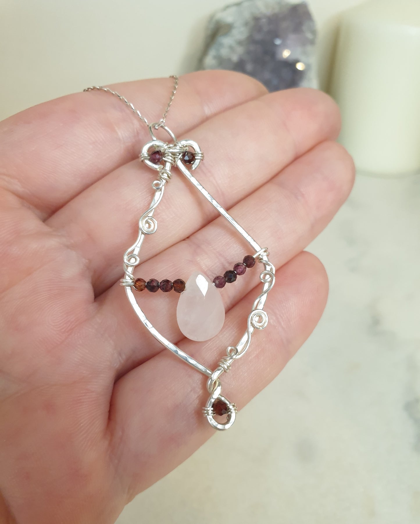 Faceted Rose Quartz and Garnet Pendant