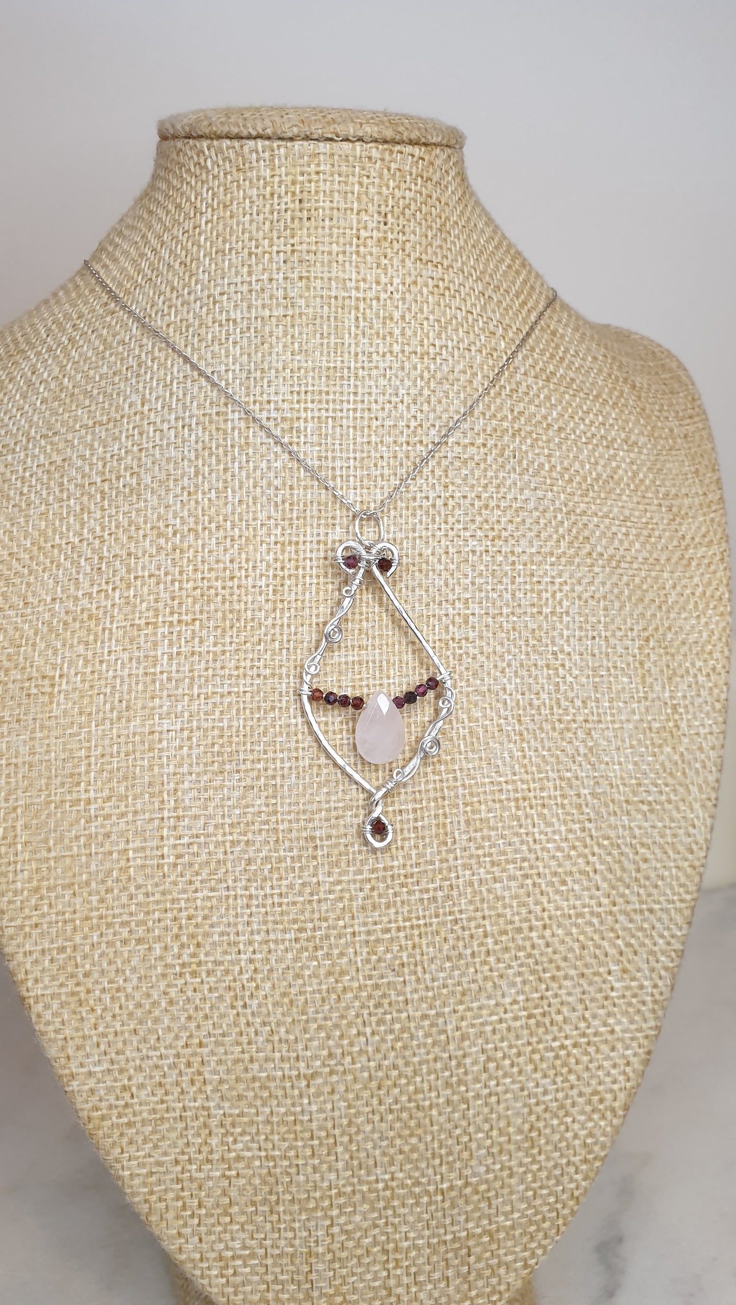 Faceted Rose Quartz and Garnet Pendant