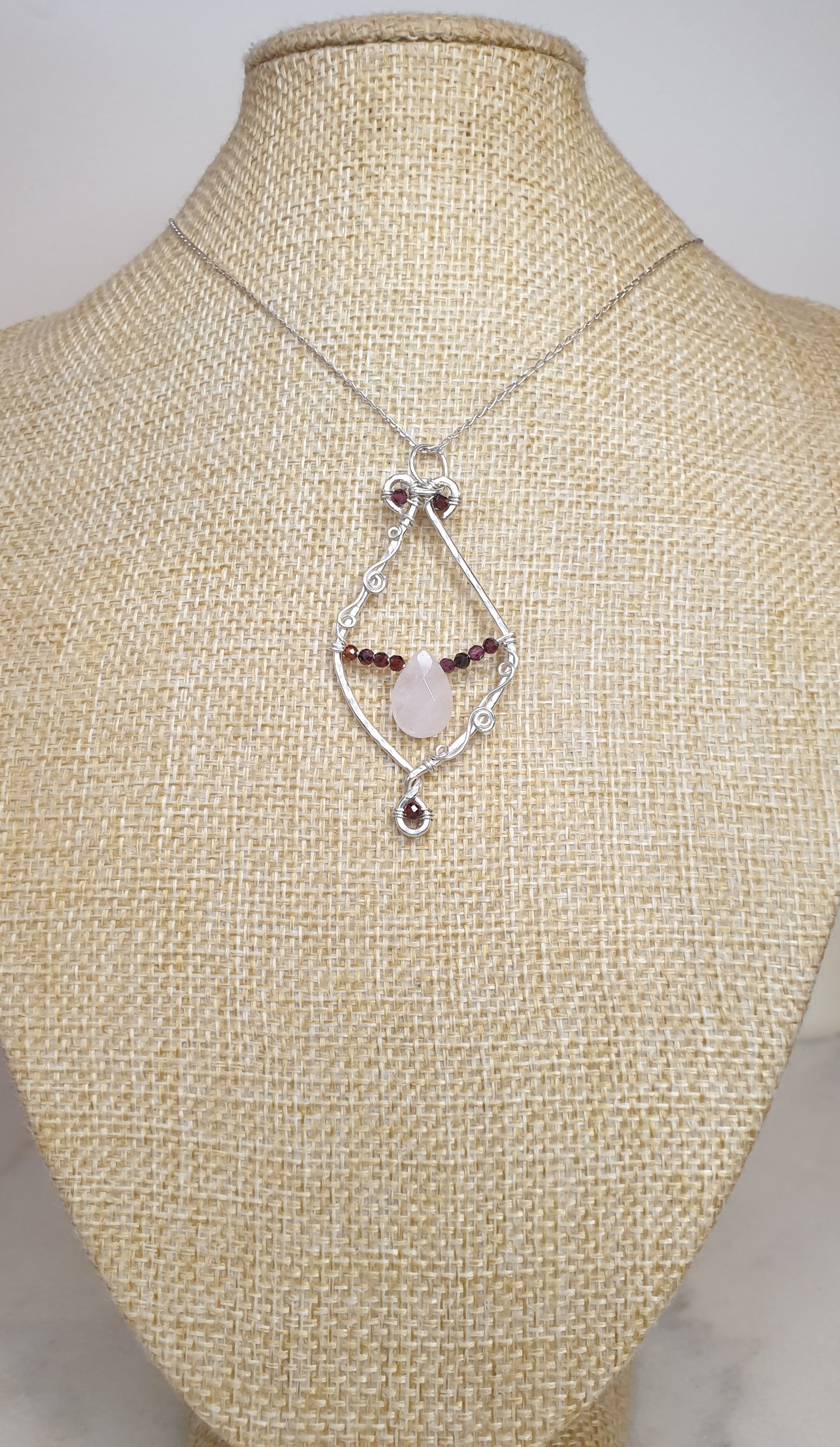 Faceted Rose Quartz and Garnet Pendant