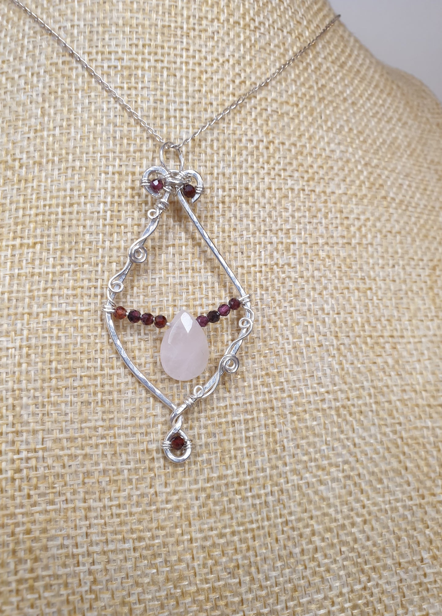 Faceted Rose Quartz and Garnet Pendant