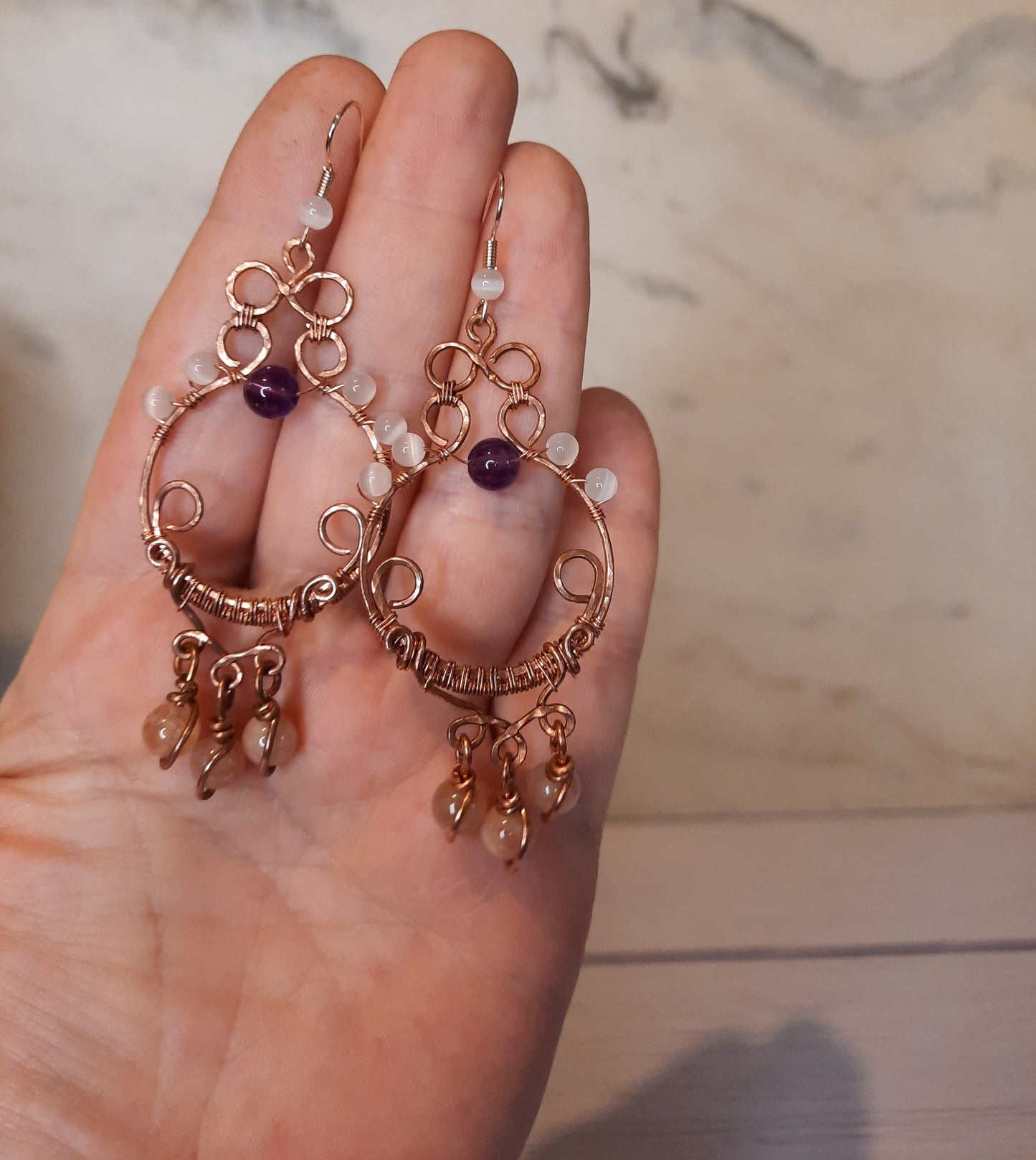 Amethyst and selenite earrings