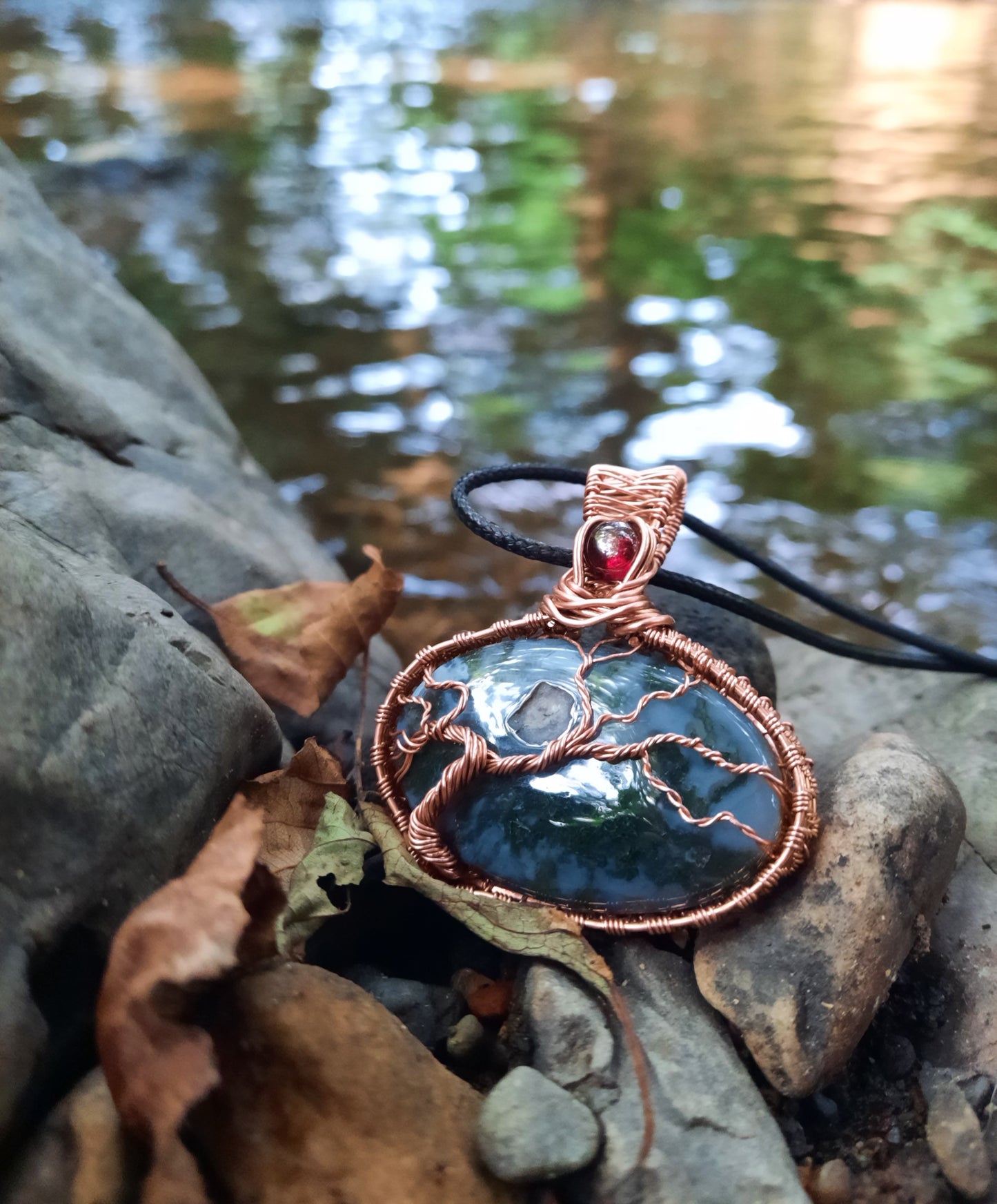 Moss Agate and Garnet Tree of Life