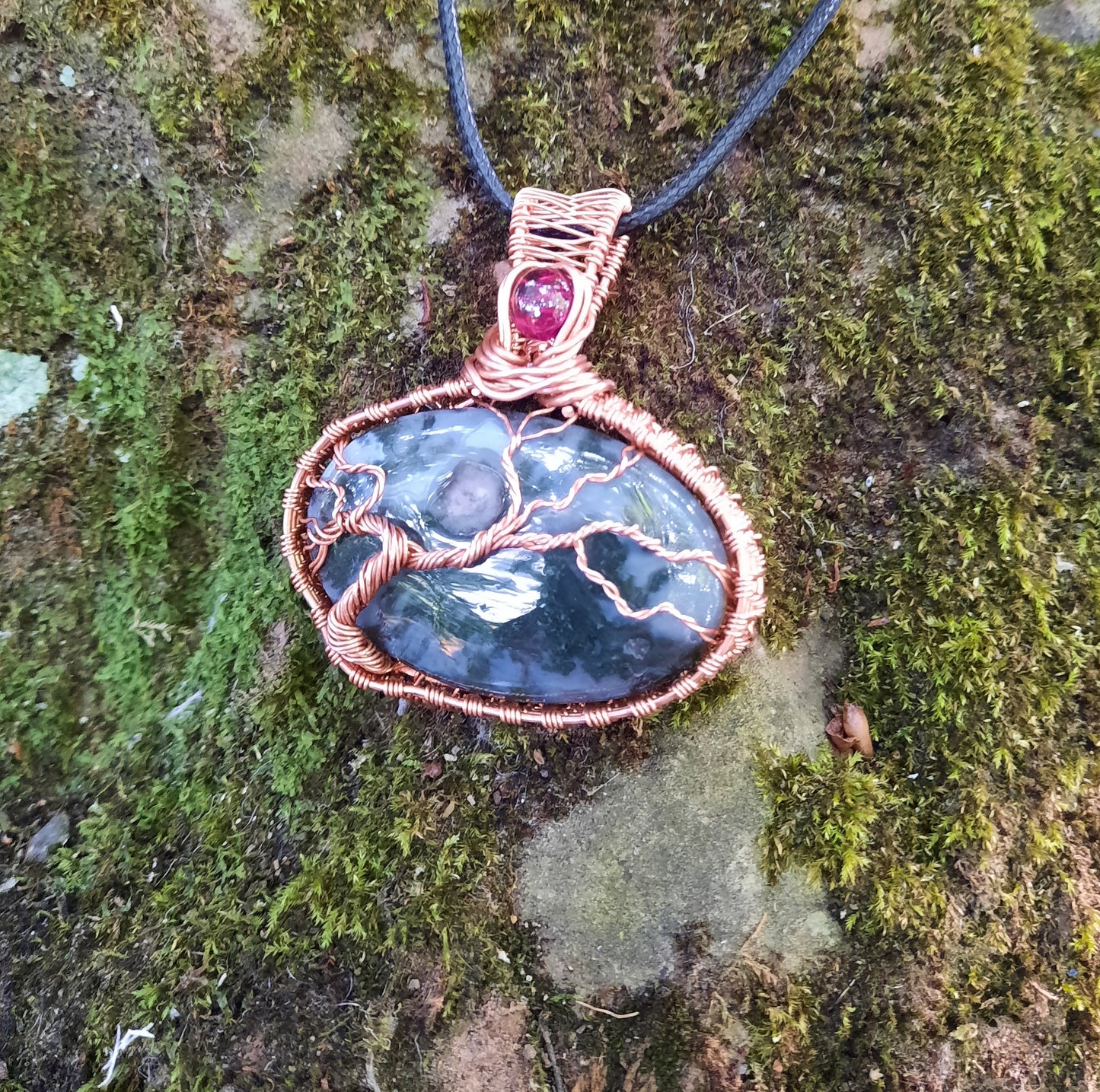 Moss Agate and Garnet Tree of Life