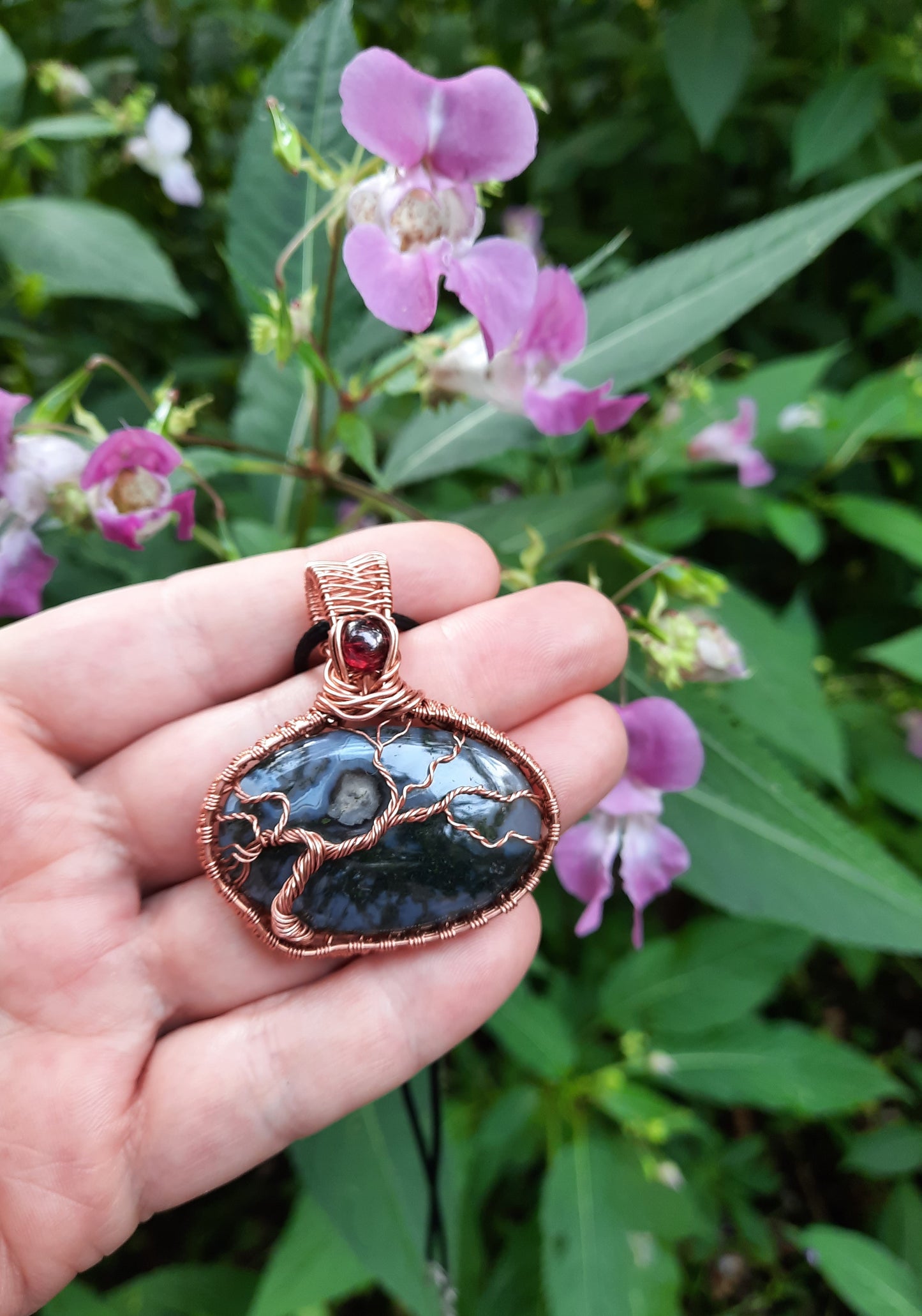 Moss Agate and Garnet Tree of Life