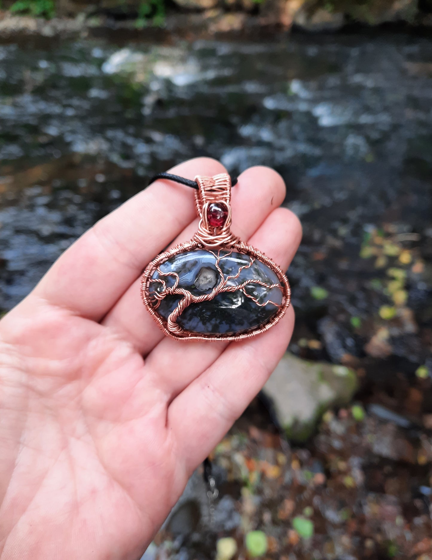 Moss Agate and Garnet Tree of Life