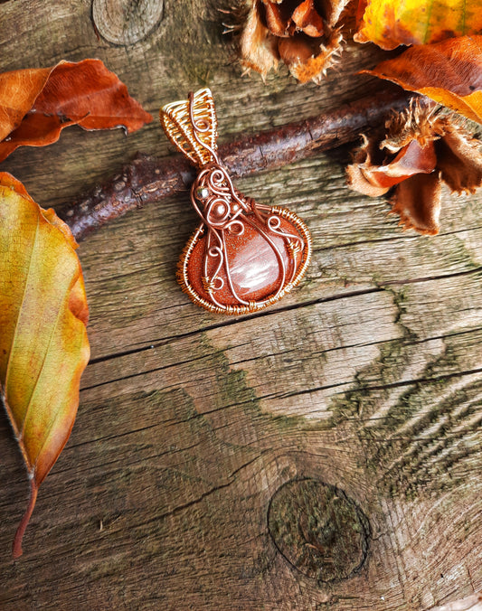 Goldstone pumpkin pendant