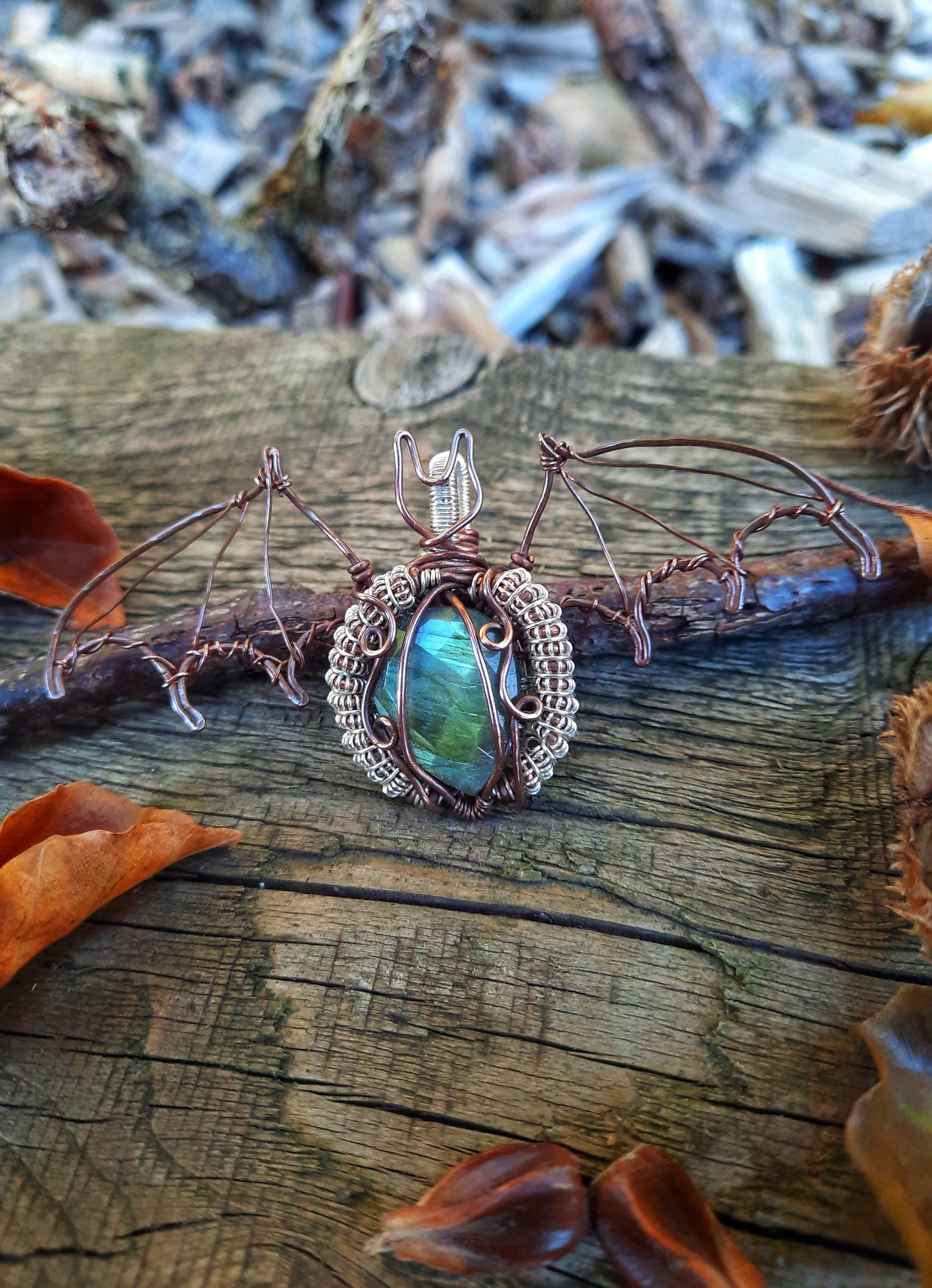 Faceted Labradorite Bat Pendant