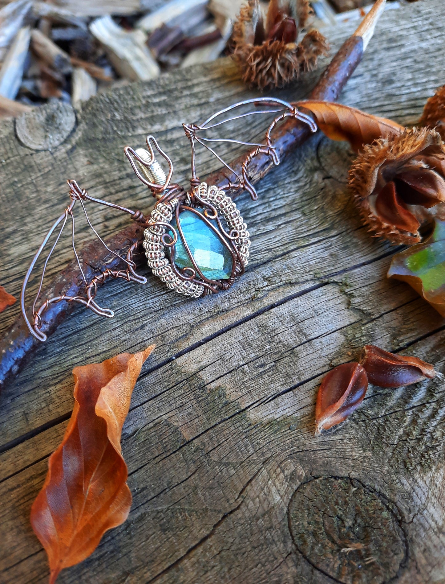 Faceted Labradorite Bat Pendant