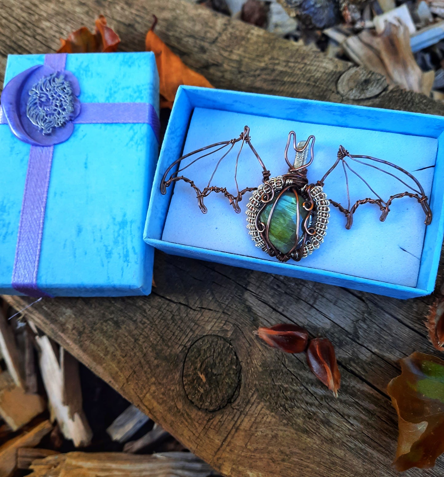 Faceted Labradorite Bat Pendant