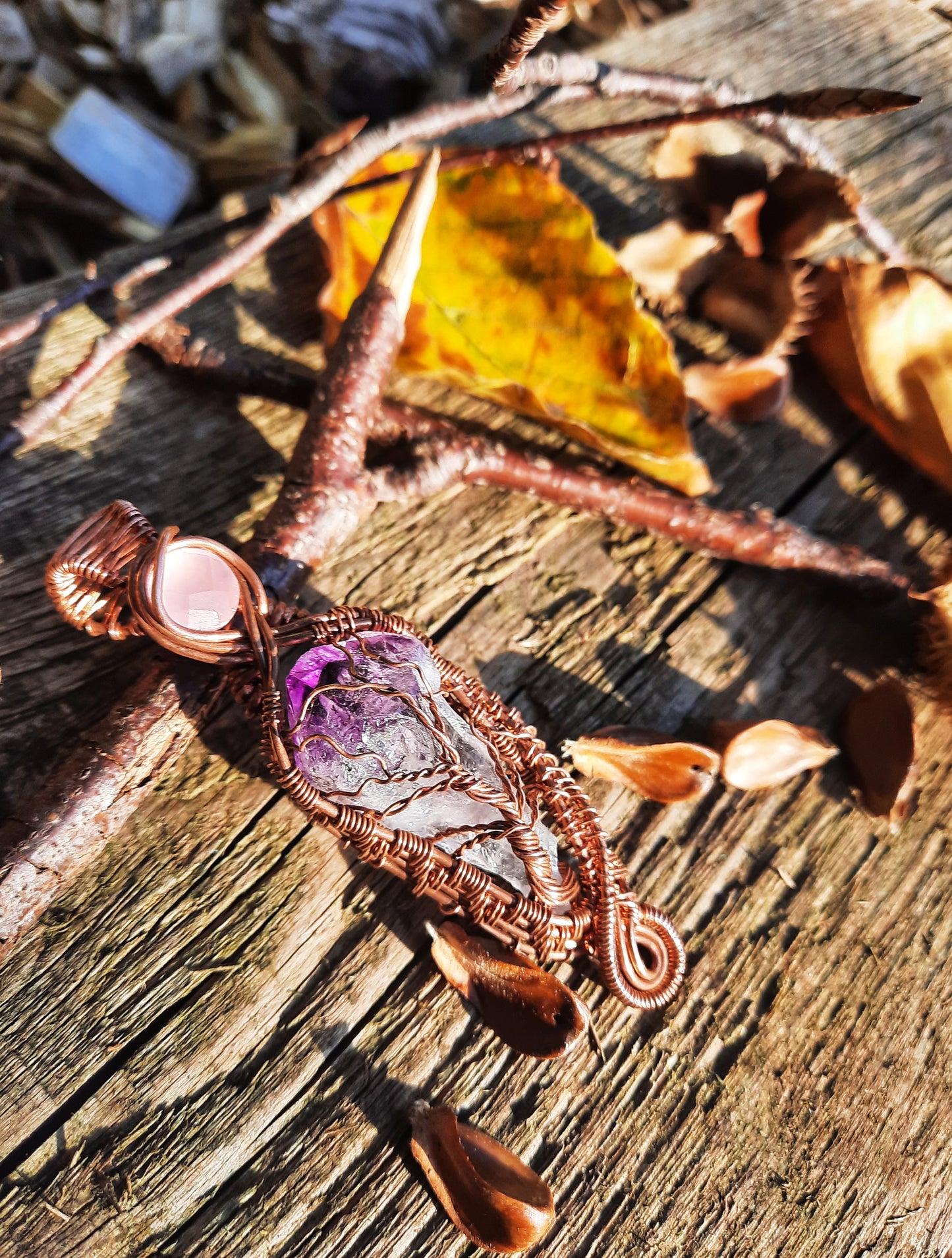 Amethyst and Rose Quartz Tree of Life Pendant