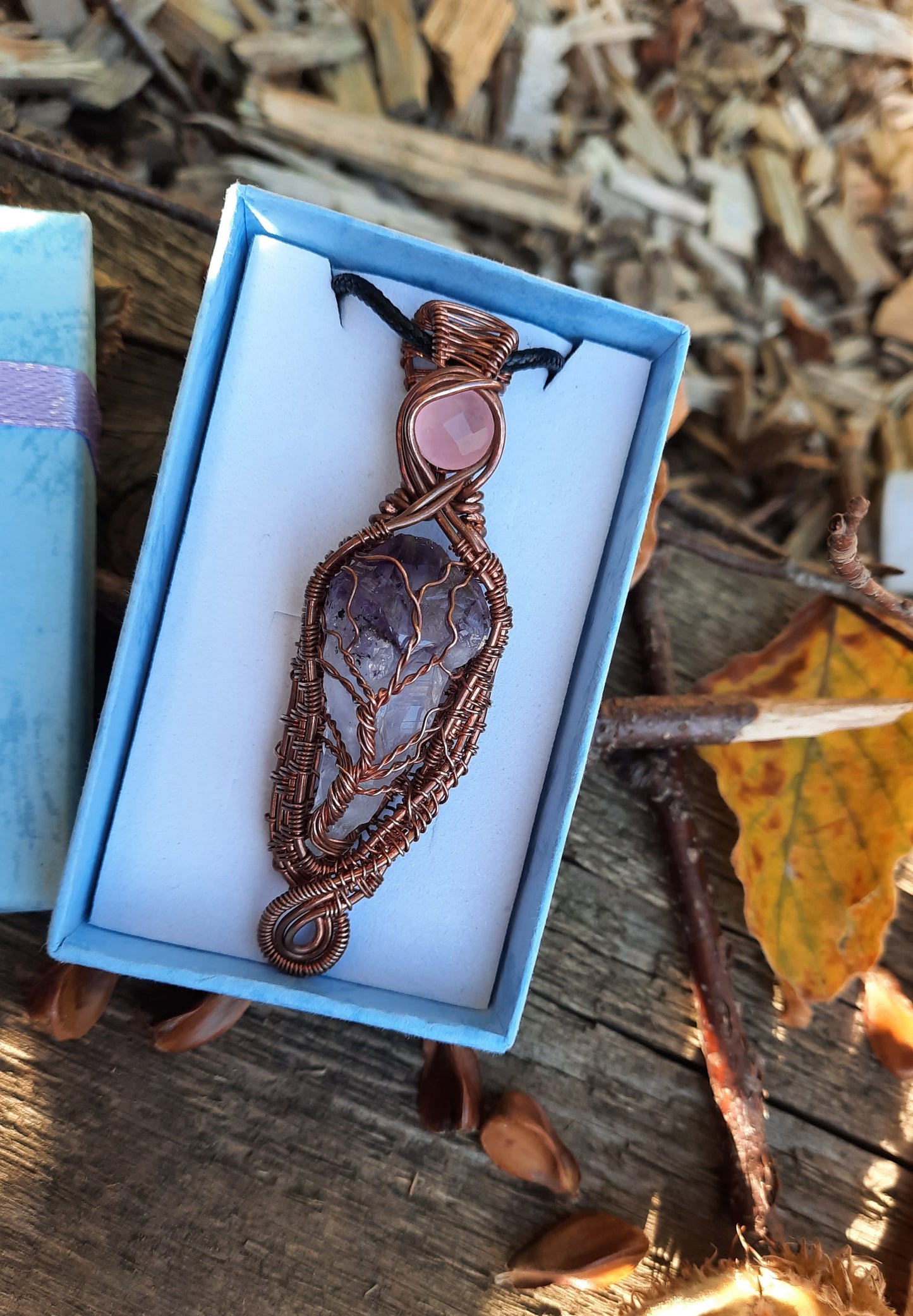 Amethyst and Rose Quartz Tree of Life Pendant