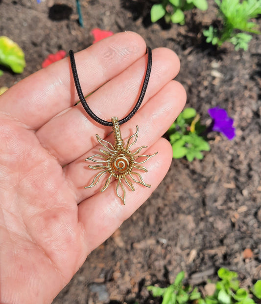 Carnelian Sun Pendant – Whimsical Wire Wrapped Necklace – Handmade Solar Jewelry