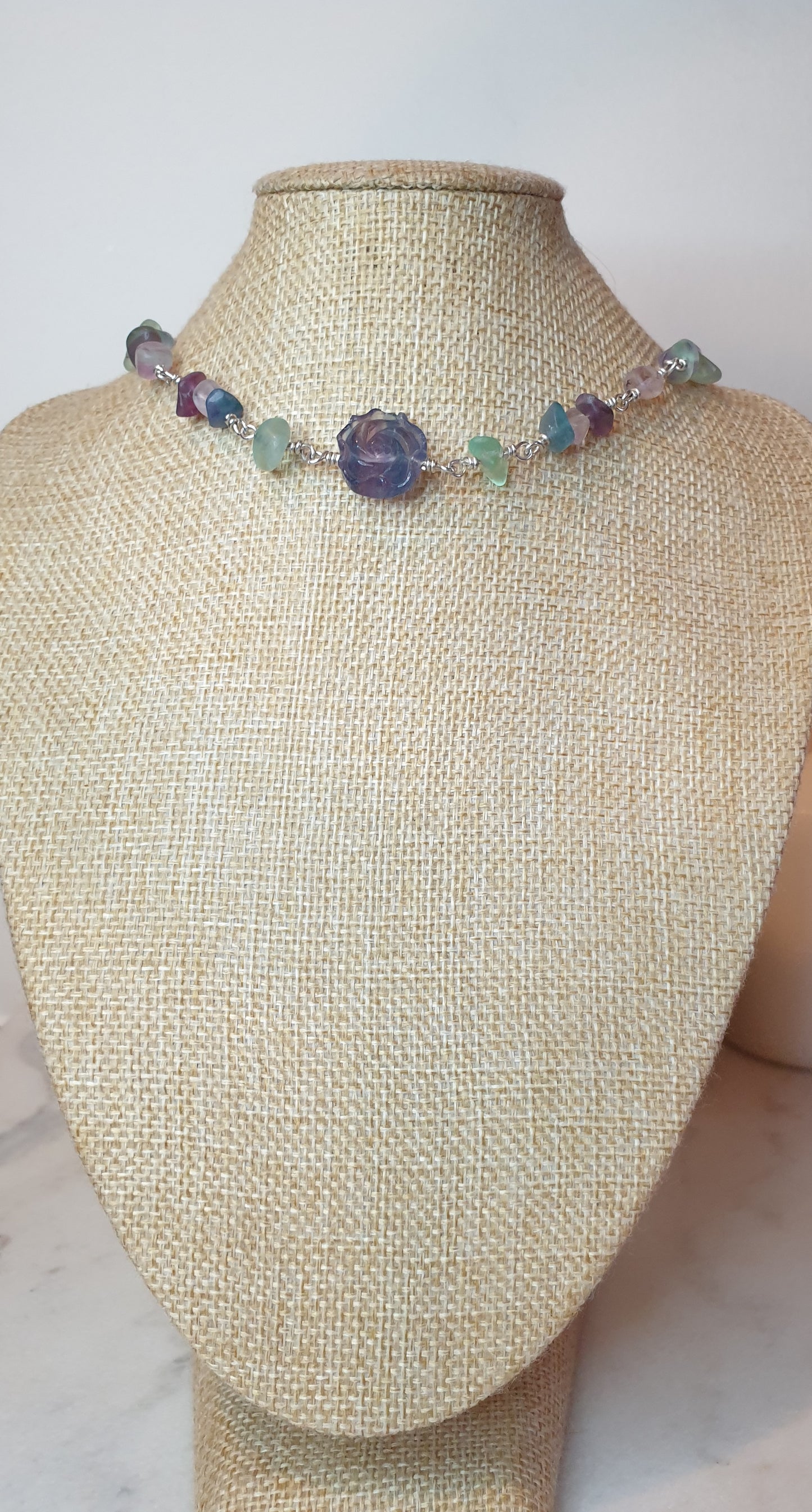 Carved Fluorite Flower Choker