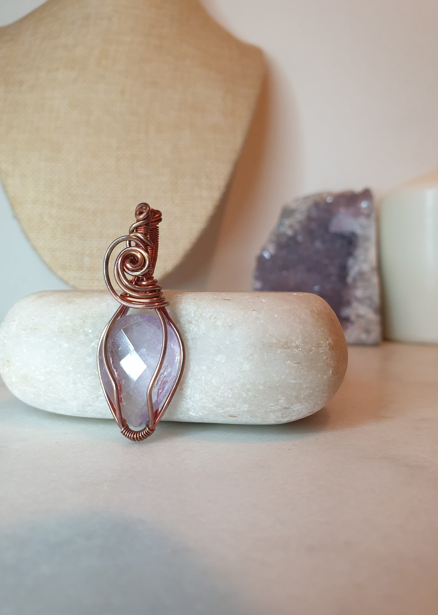 Faceted Amethyst Pendant With Flame Patina