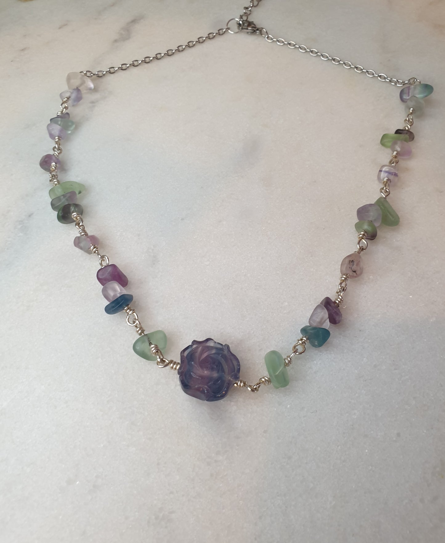 Carved Fluorite Flower Choker