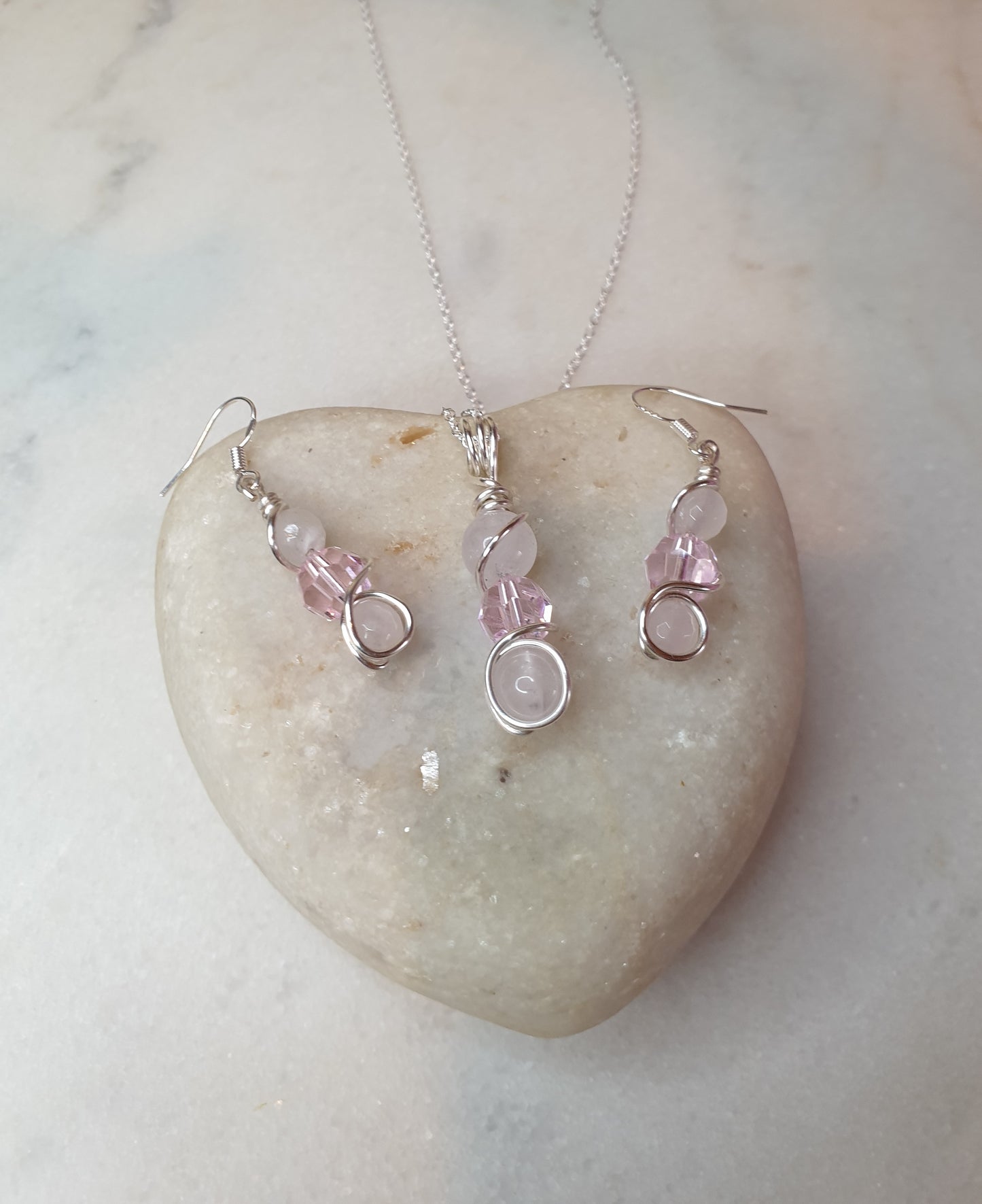 Rose quartz and Swarovski Set