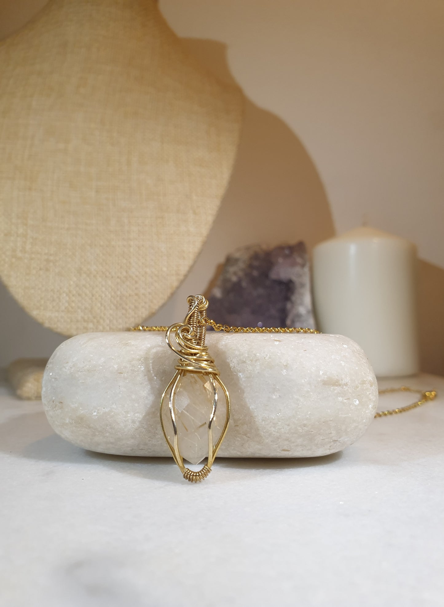 Faceted Golden Rutilated Quartz Pendant