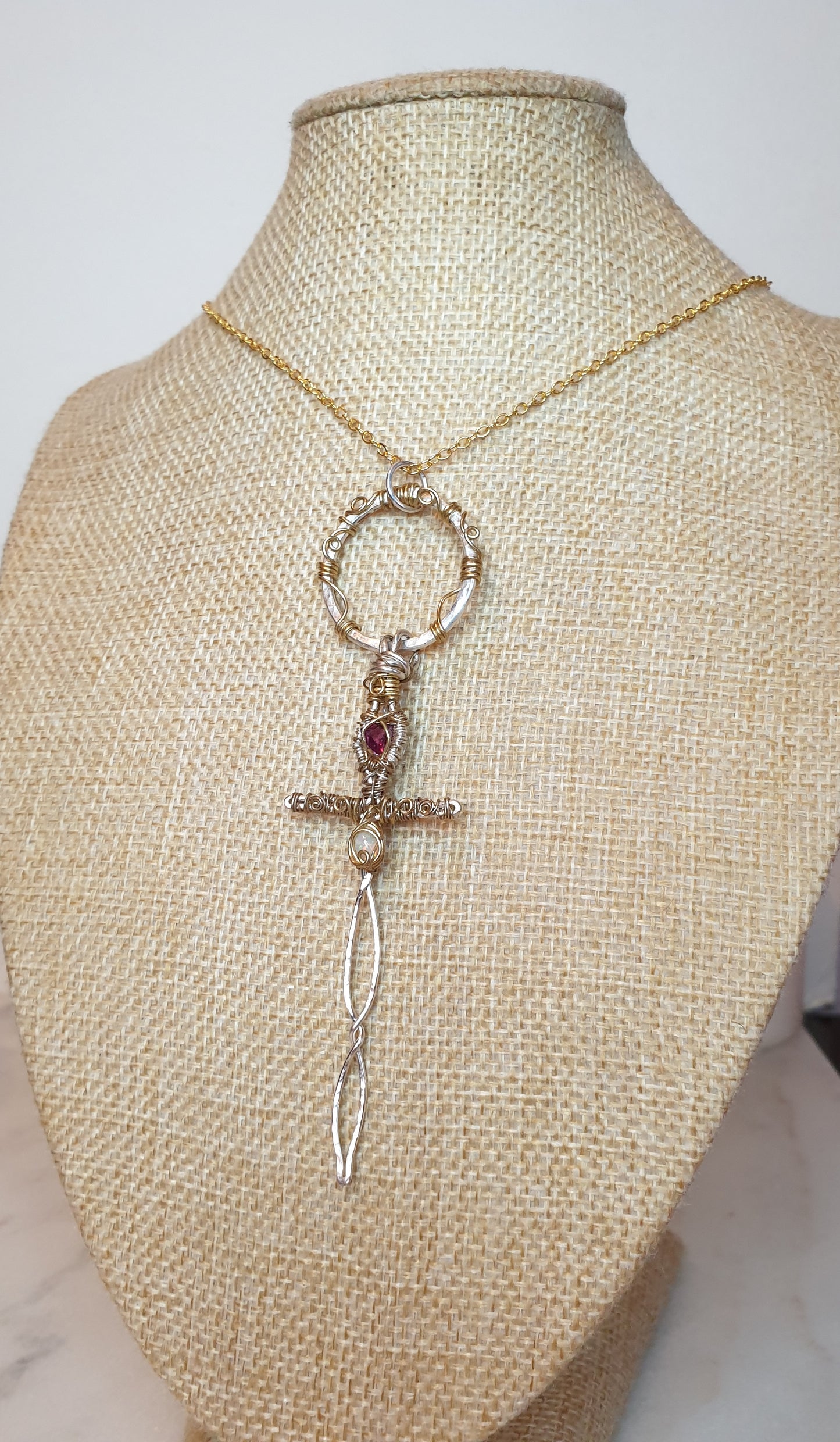 Garnet and Ethiopian Opal Sword Pendant