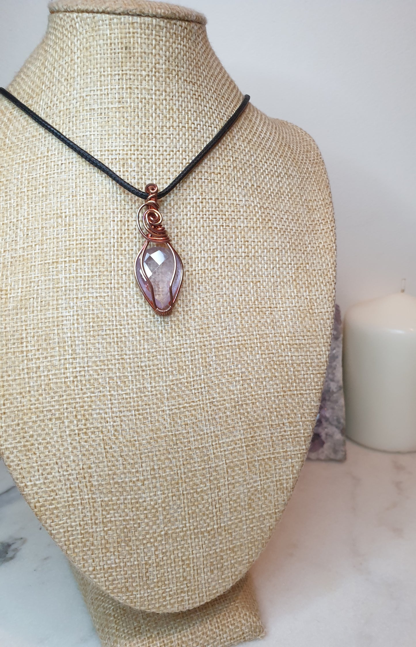 Faceted Amethyst Pendant With Flame Patina