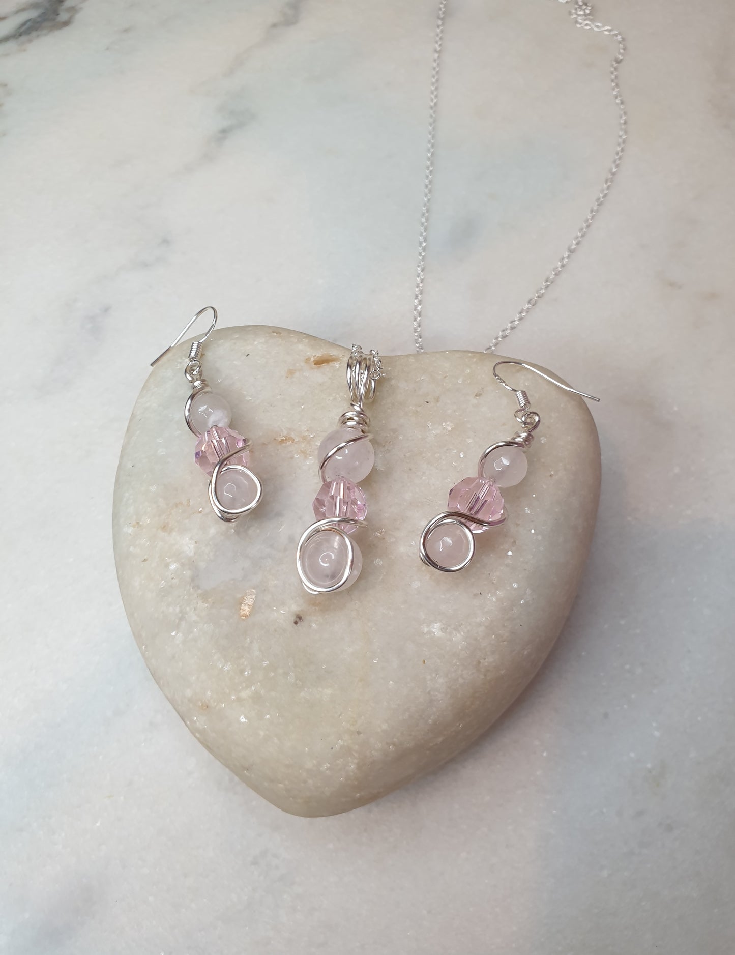 Rose quartz and Swarovski Set