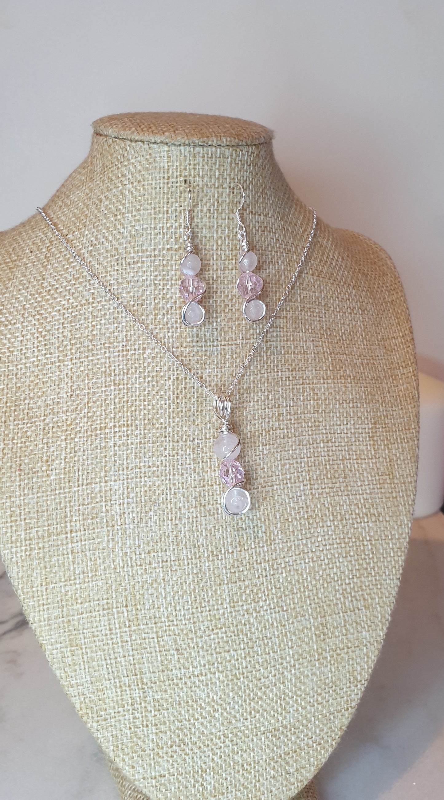 Rose quartz and Swarovski Set