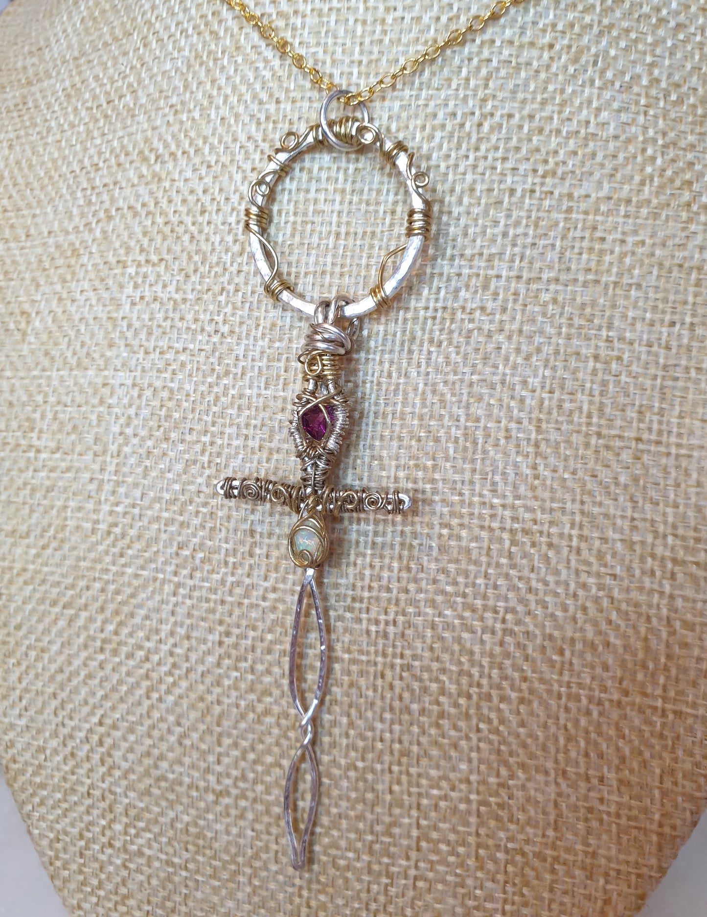 Garnet and Ethiopian Opal Sword Pendant