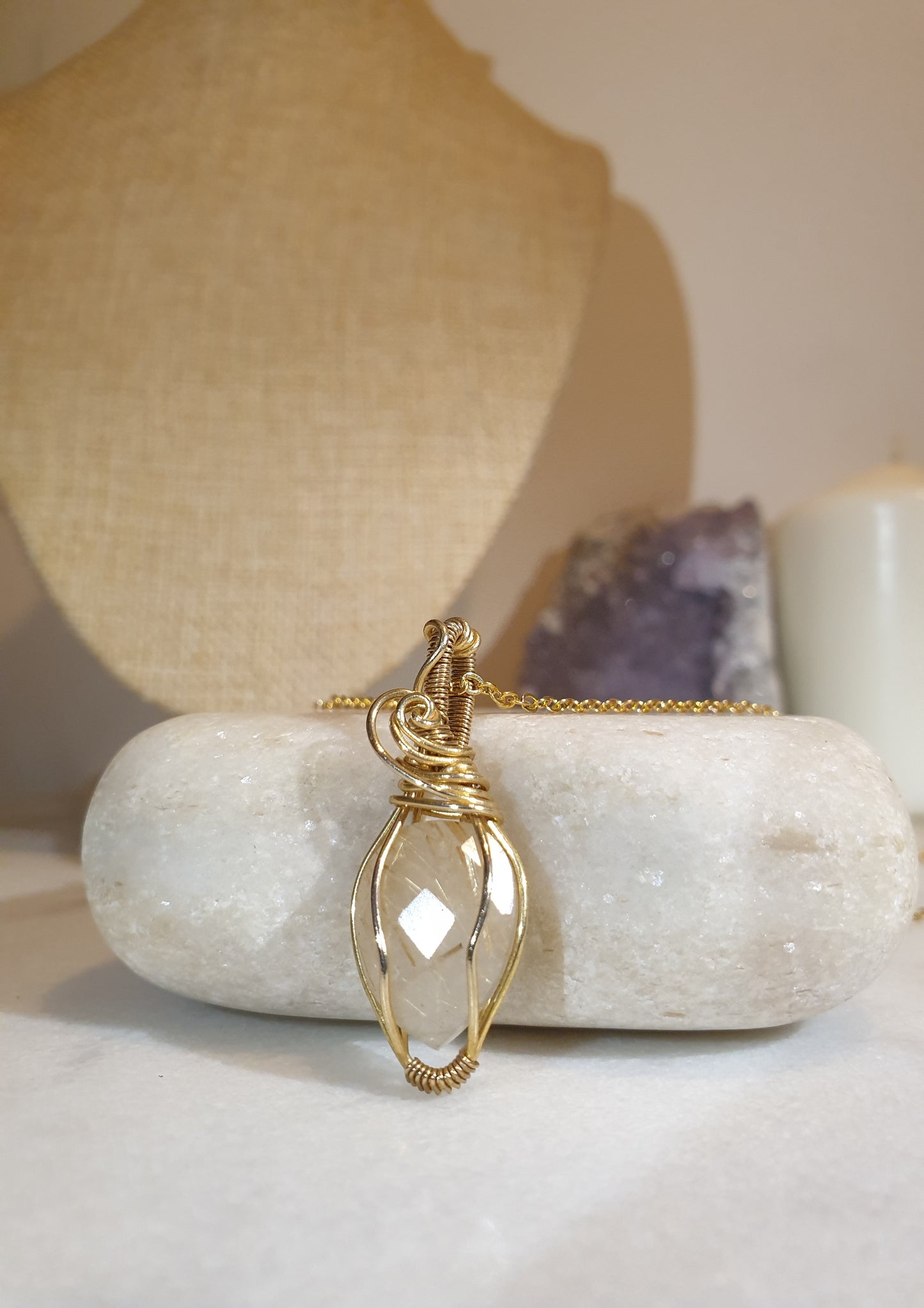 Faceted Golden Rutilated Quartz Pendant