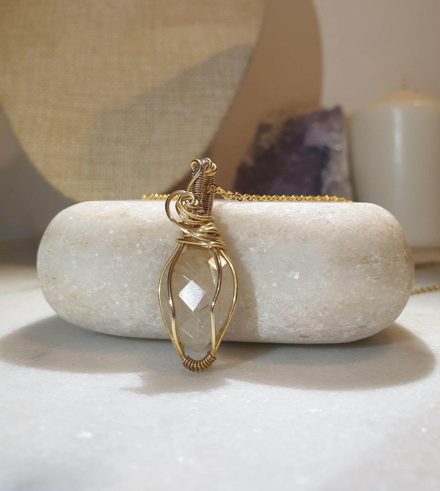 Faceted Golden Rutilated Quartz Pendant