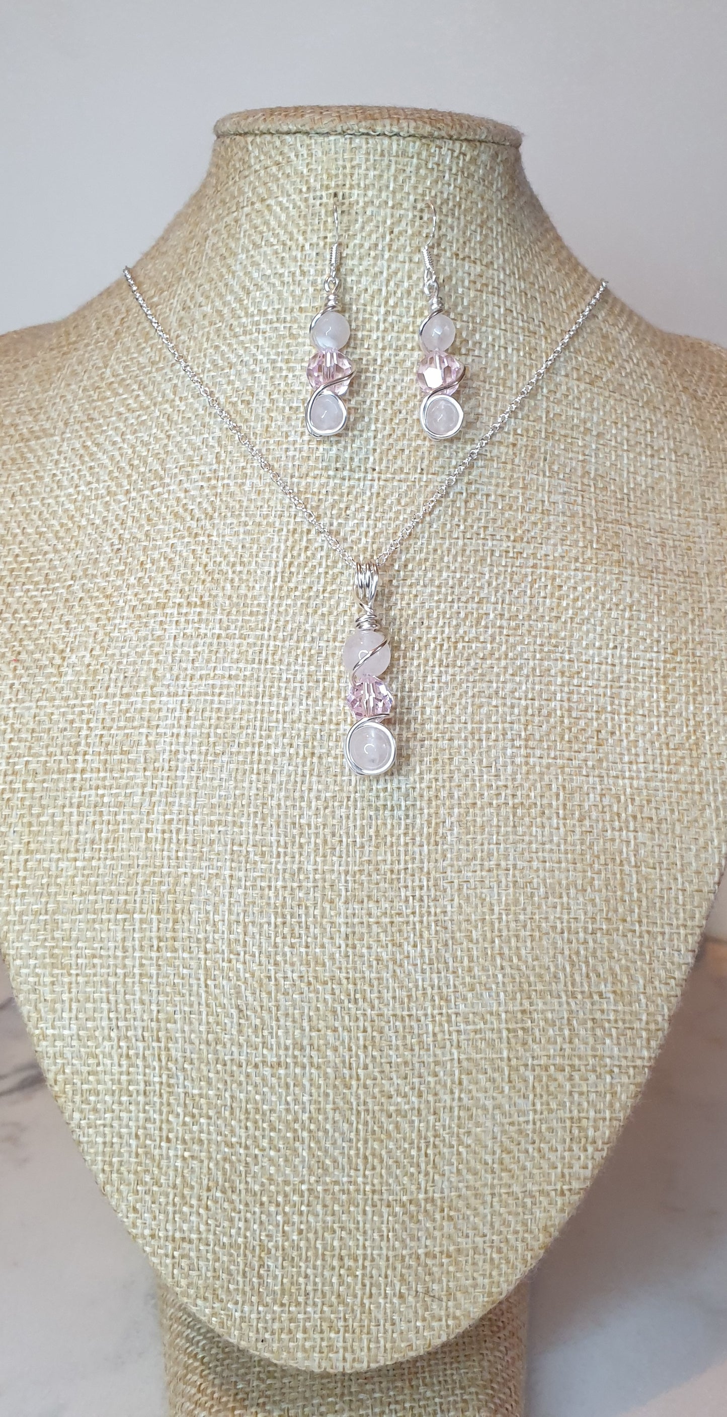 Rose quartz and Swarovski Set