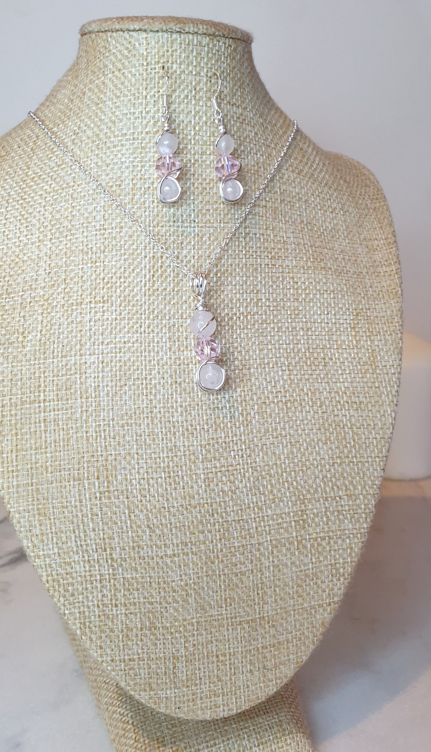 Rose quartz and Swarovski Set