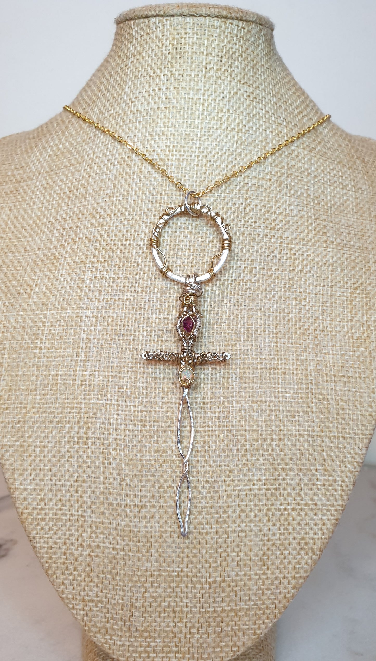 Garnet and Ethiopian Opal Sword Pendant