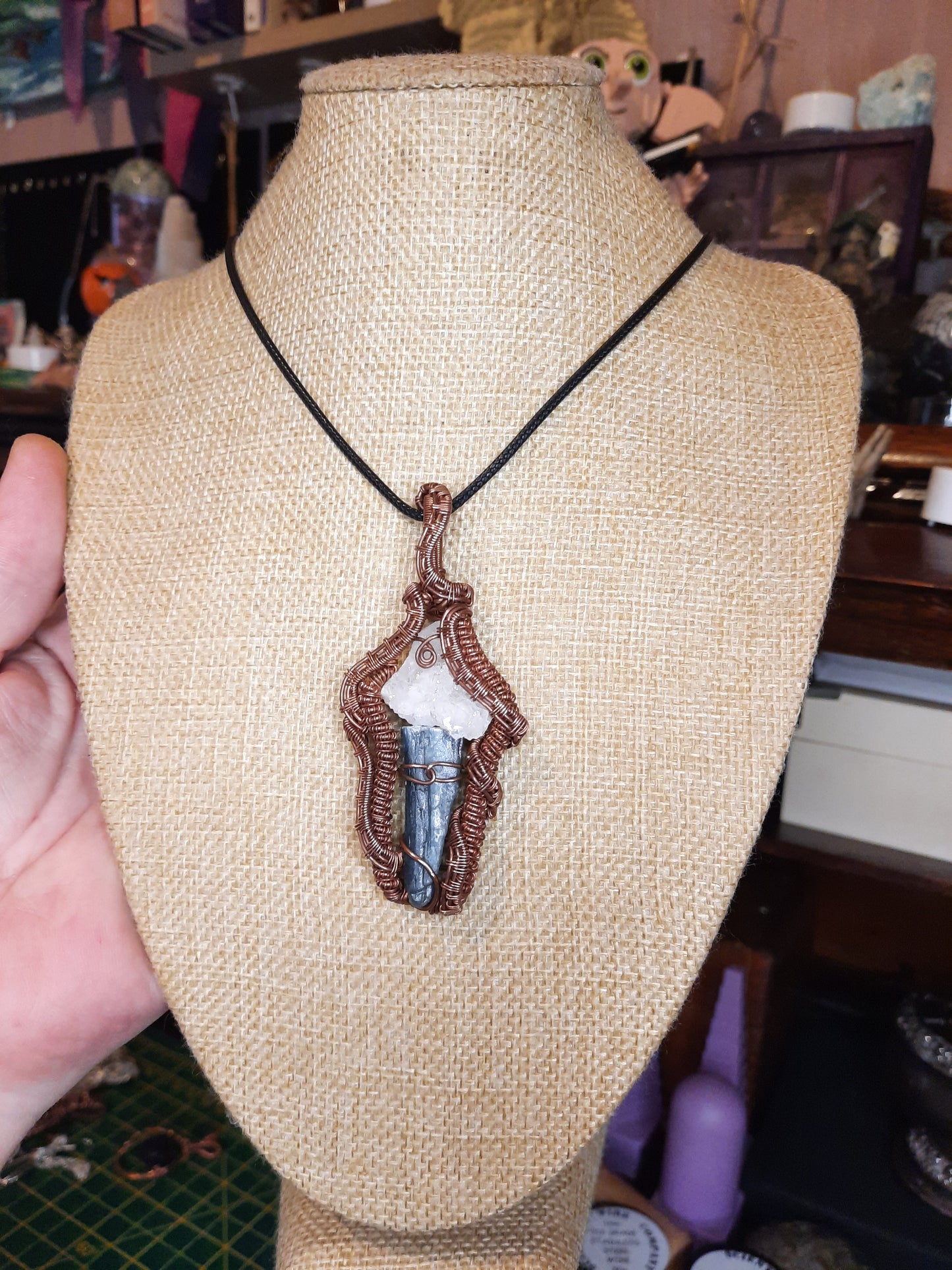 Quartz Cluster and Kyanite Pendant