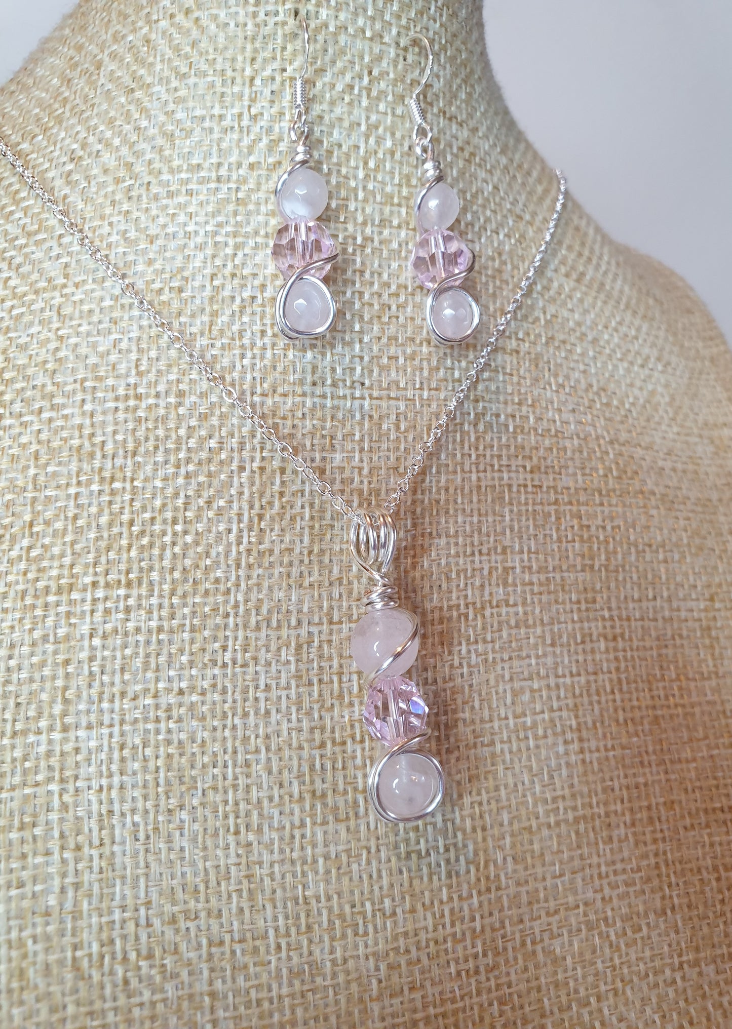 Rose quartz and Swarovski Set