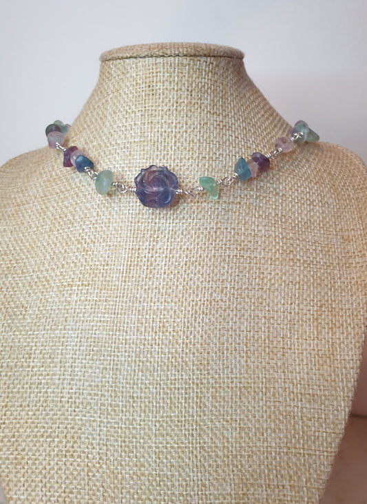 Carved Fluorite Flower Choker