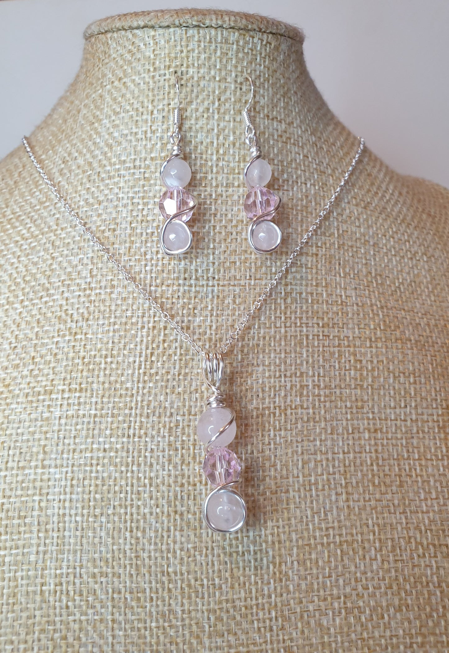 Rose quartz and Swarovski Set