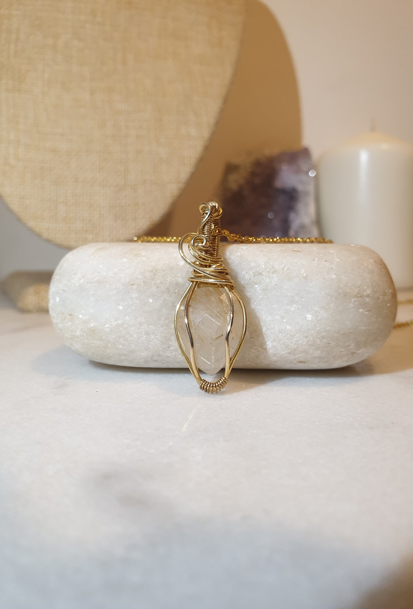 Faceted Golden Rutilated Quartz Pendant