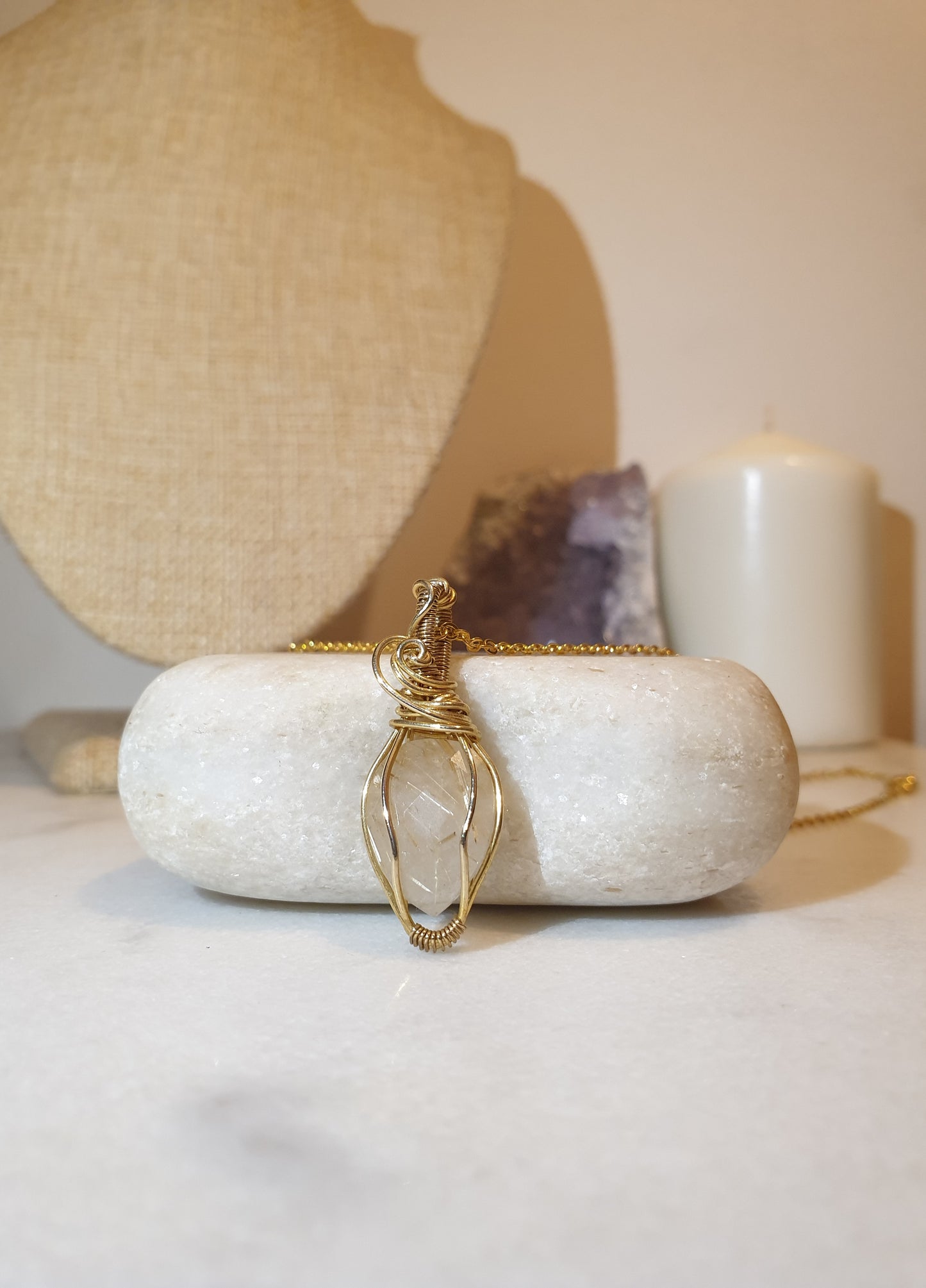 Faceted Golden Rutilated Quartz Pendant