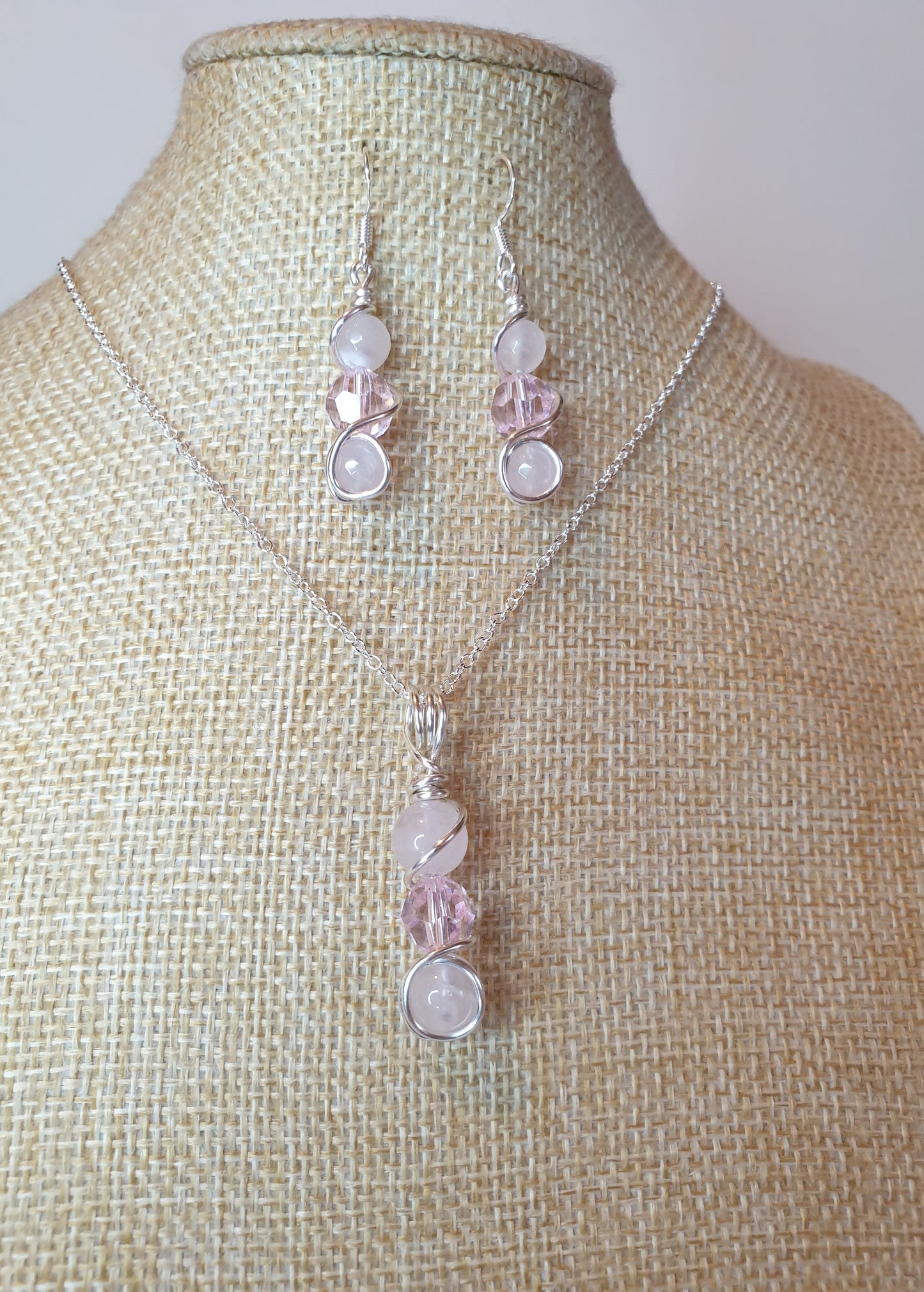 Rose quartz and Swarovski Set