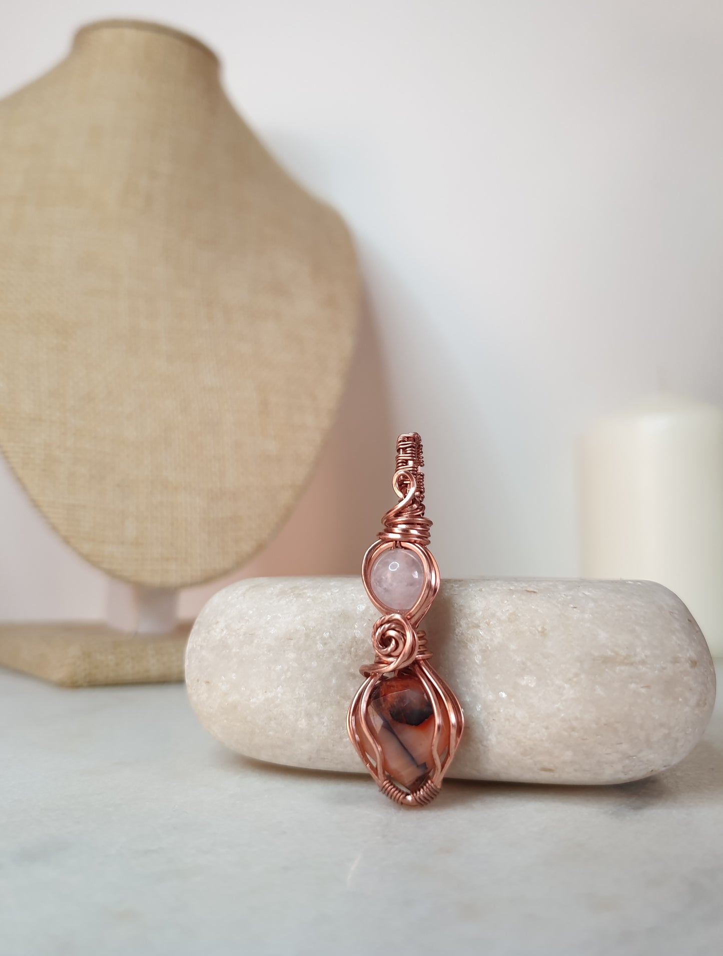 Faceted Carnelian and Rose Quartz